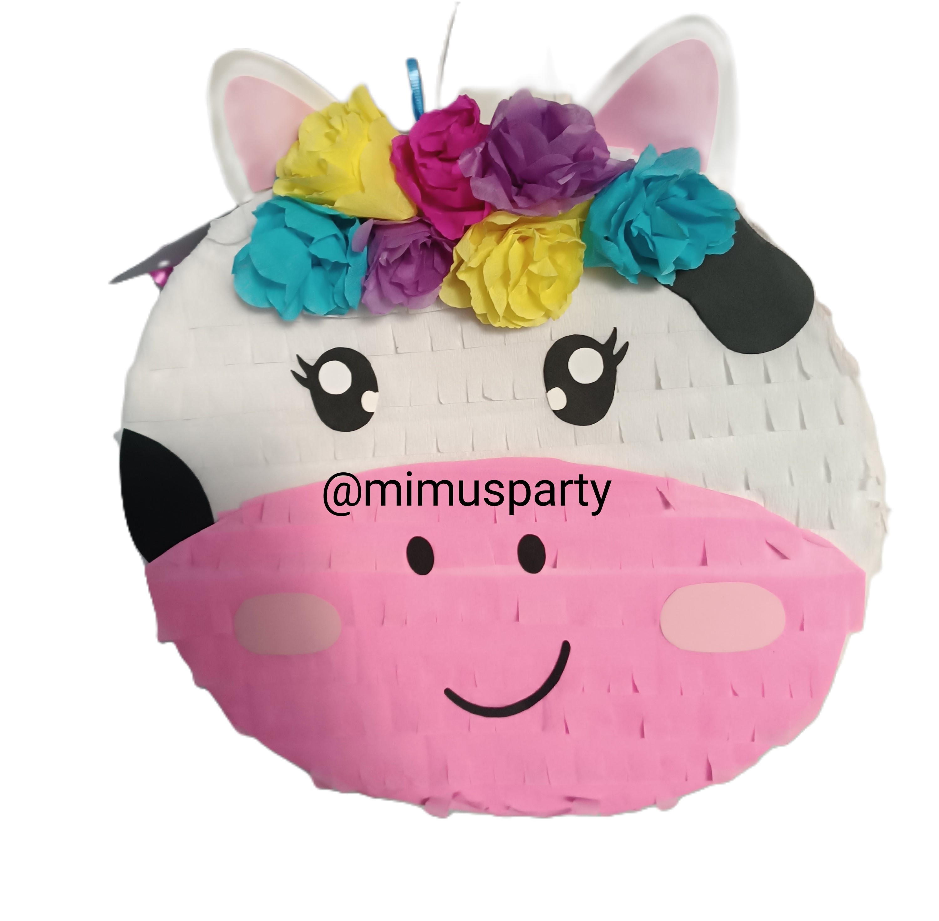 Cow-Themed Piñata (pink, blue, yellow and purple flowers)