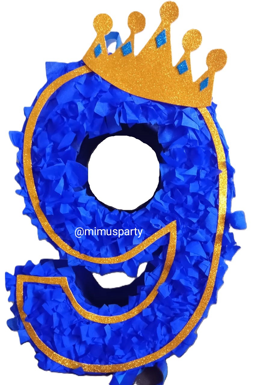 Blue - gold crown number piñata