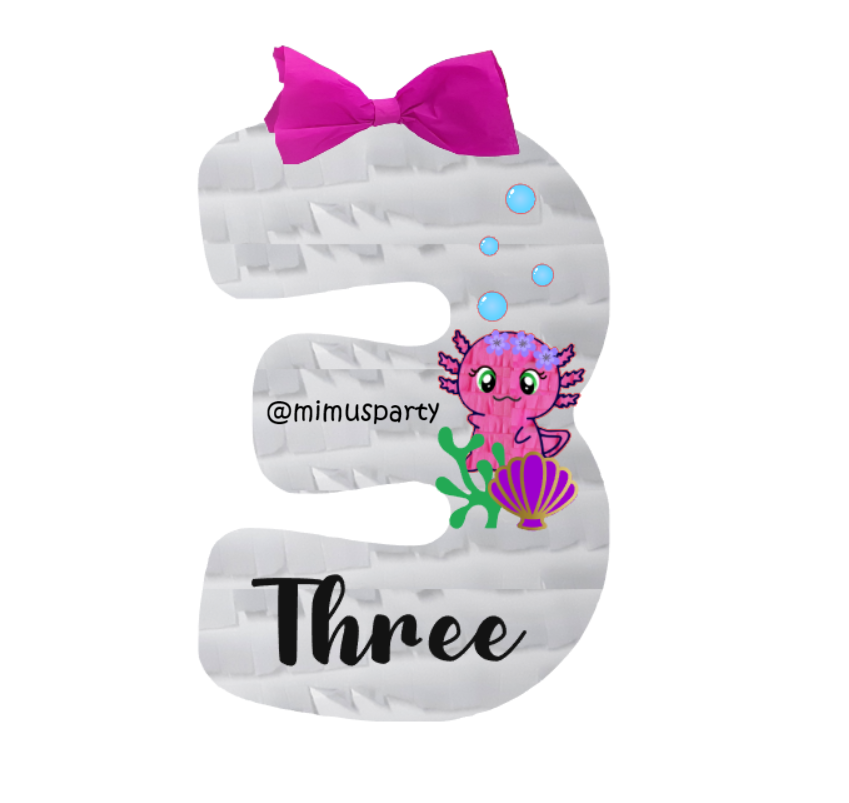Pink Axolotl Number Three Piñata