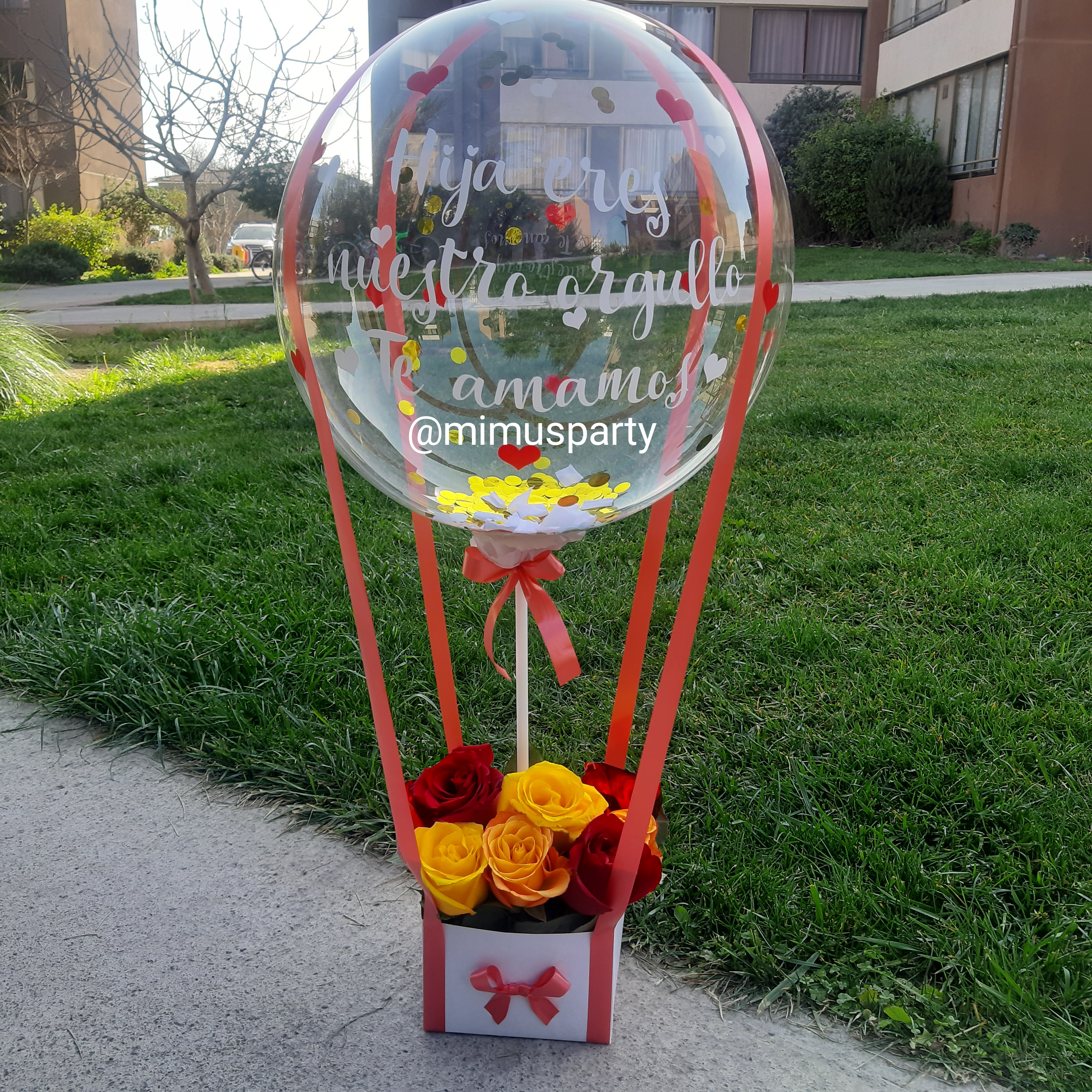 Decorative balloon with flower bouquet. Valentine's Day
