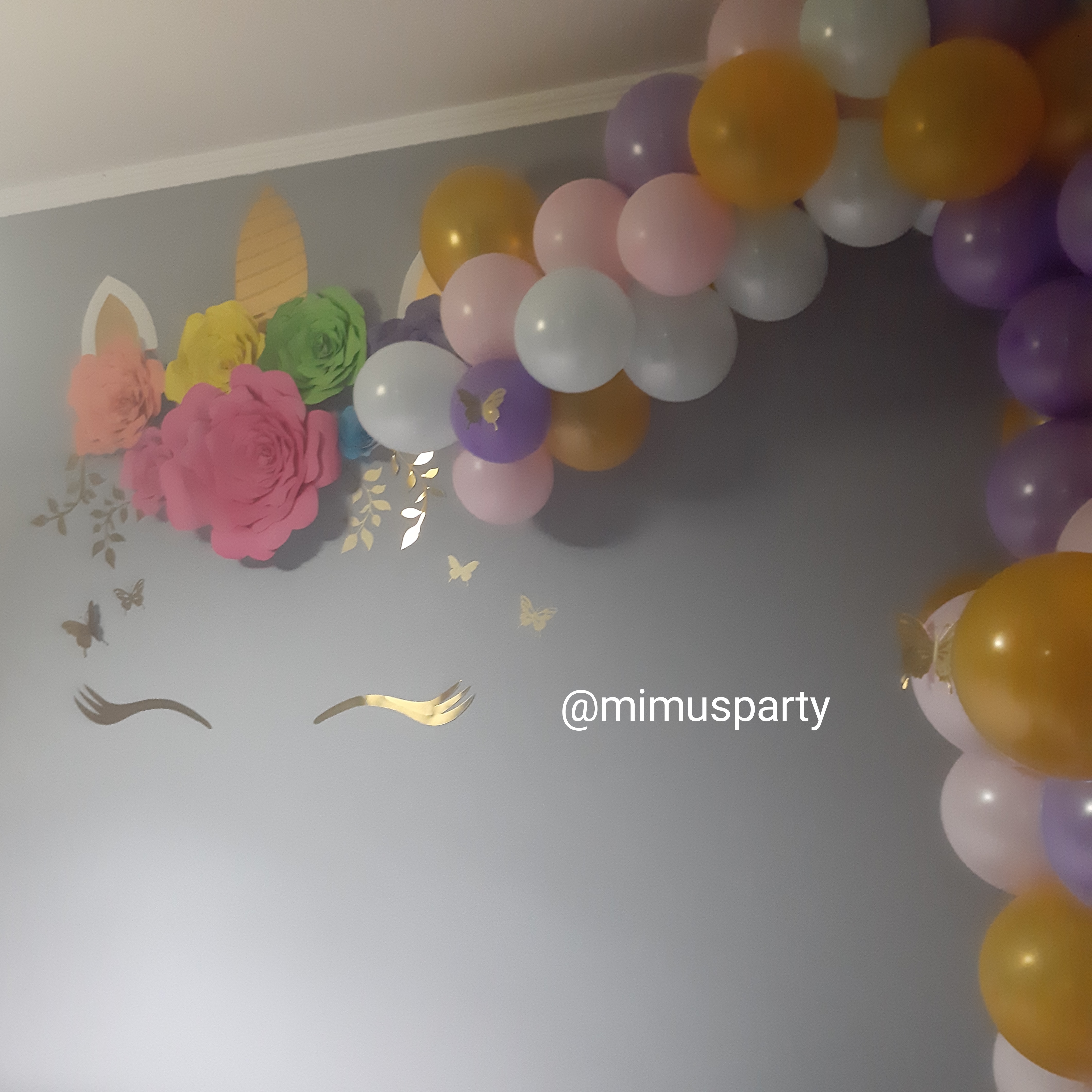Unicorn Themed Balloon and Paper Flower Decoration