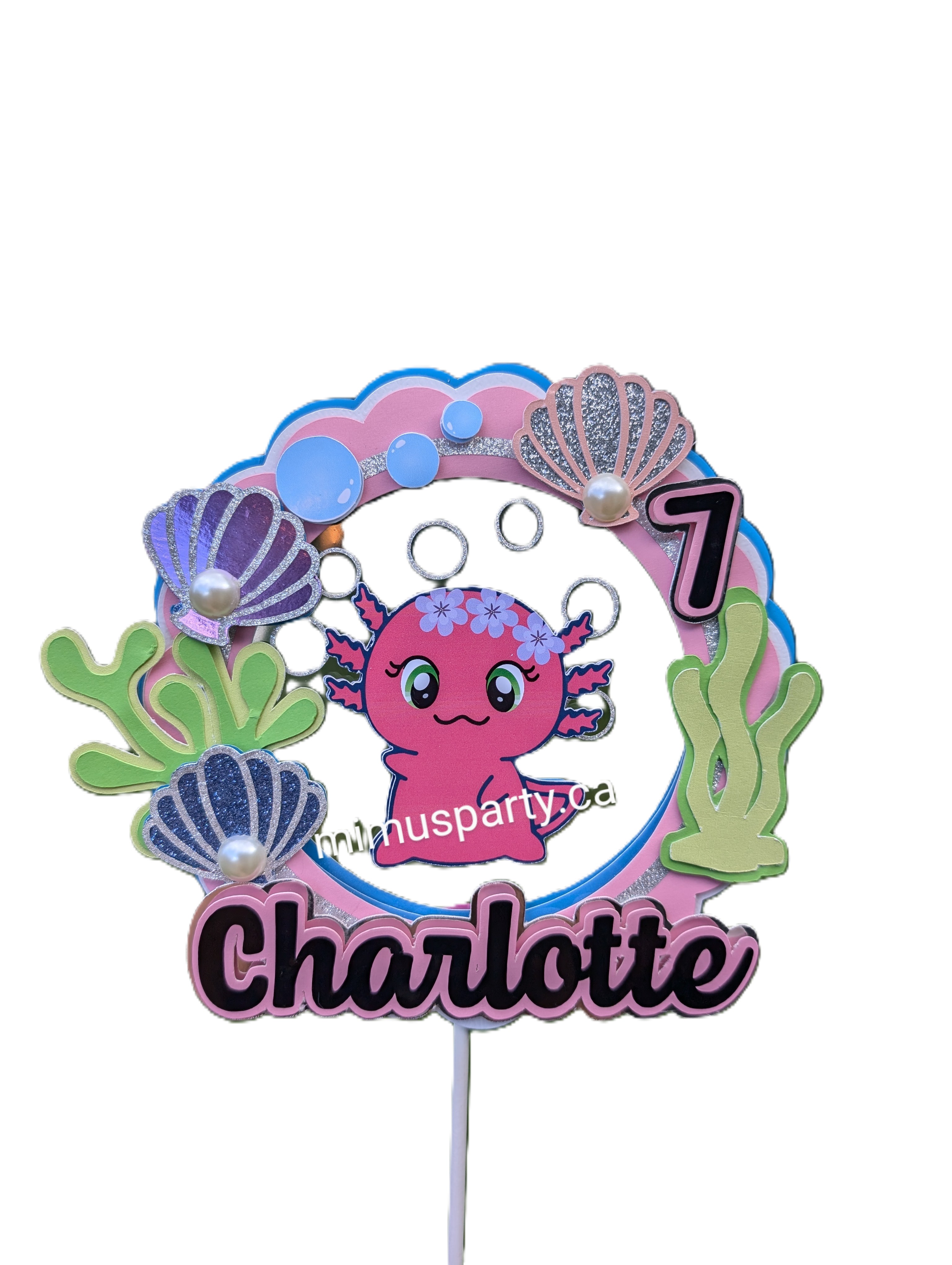 Custom Axolotl Birthday Cake Topper