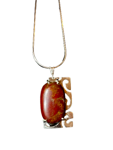 PENDENTIF EN ARGENT 925 ET JASPE ROUGE