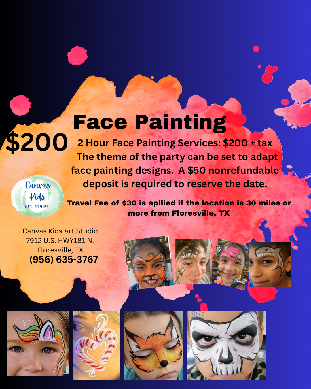 Face Painting $200/ 2hrs