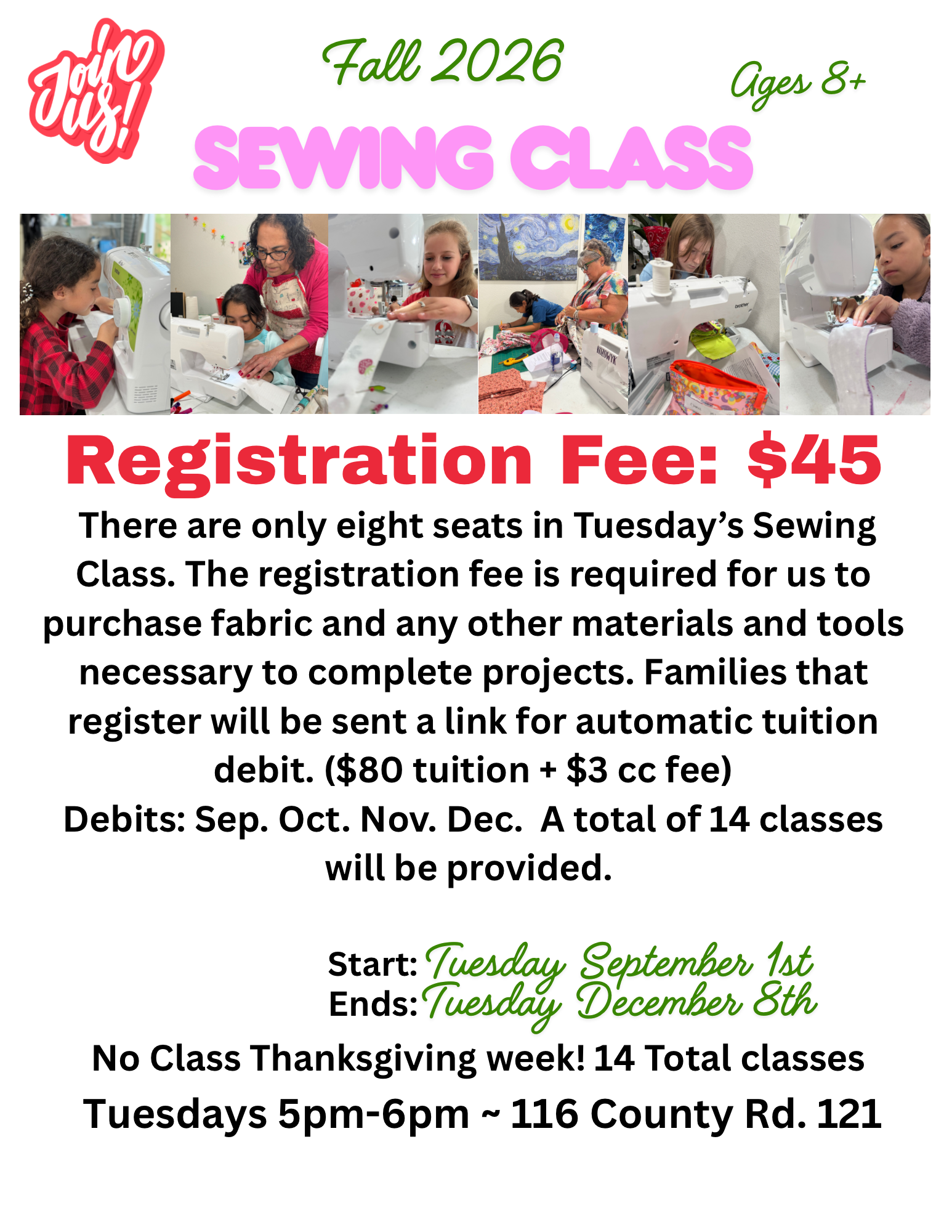 Fall 2026 REGISTRATION: Sewing Class