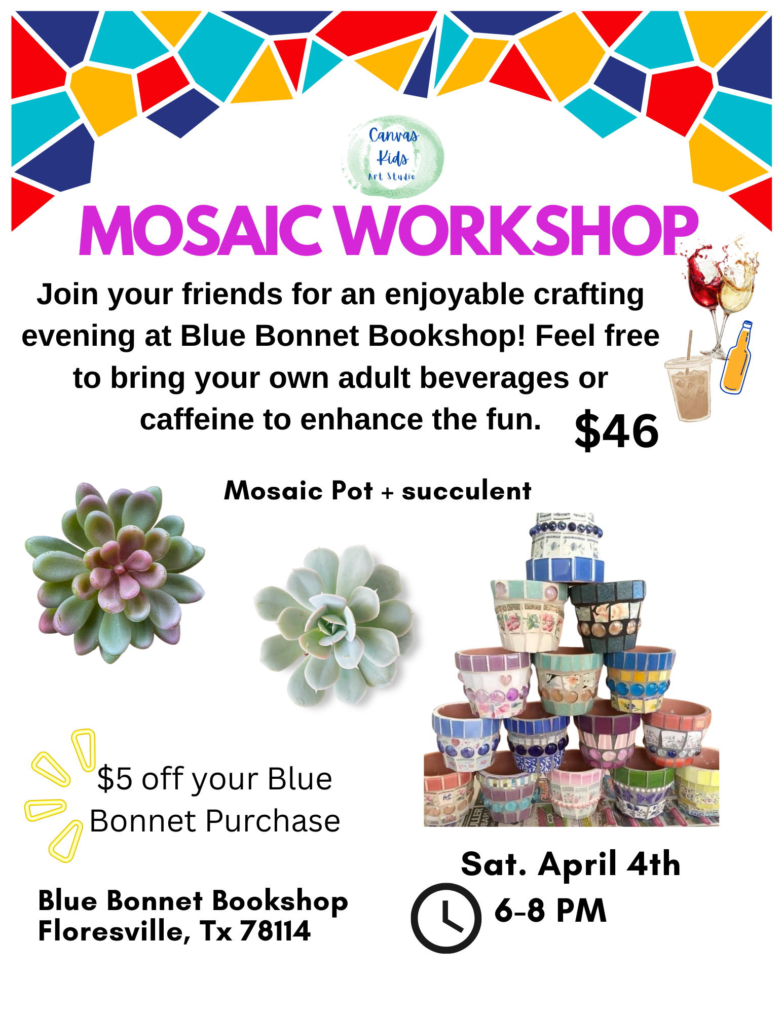 Mosaic Workshop: pot & succulent 