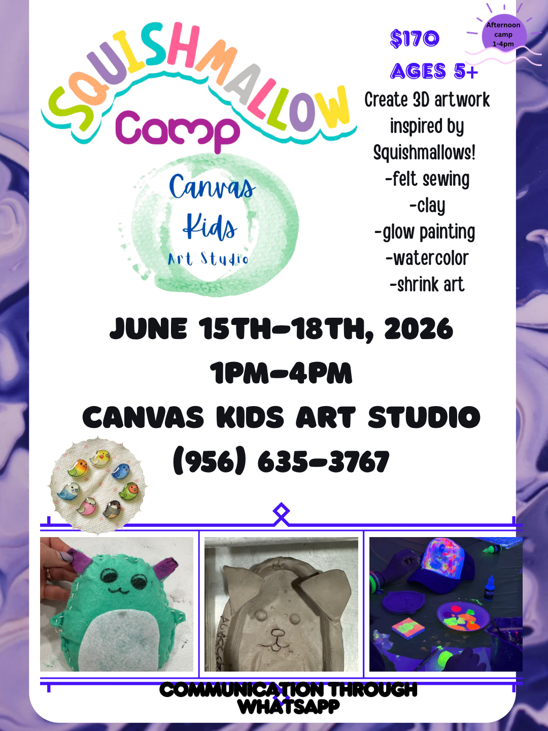 Squishmallow Art Camp: 6/15-6/18.  1-4pm