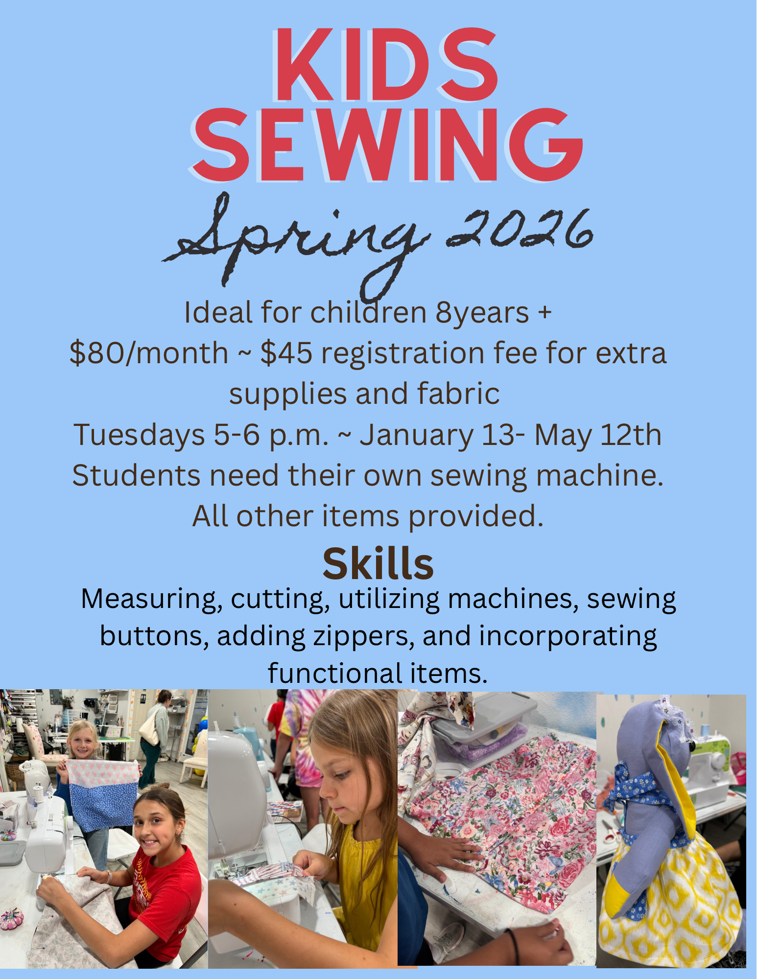 Kids Sewing Workshop Spring 2026