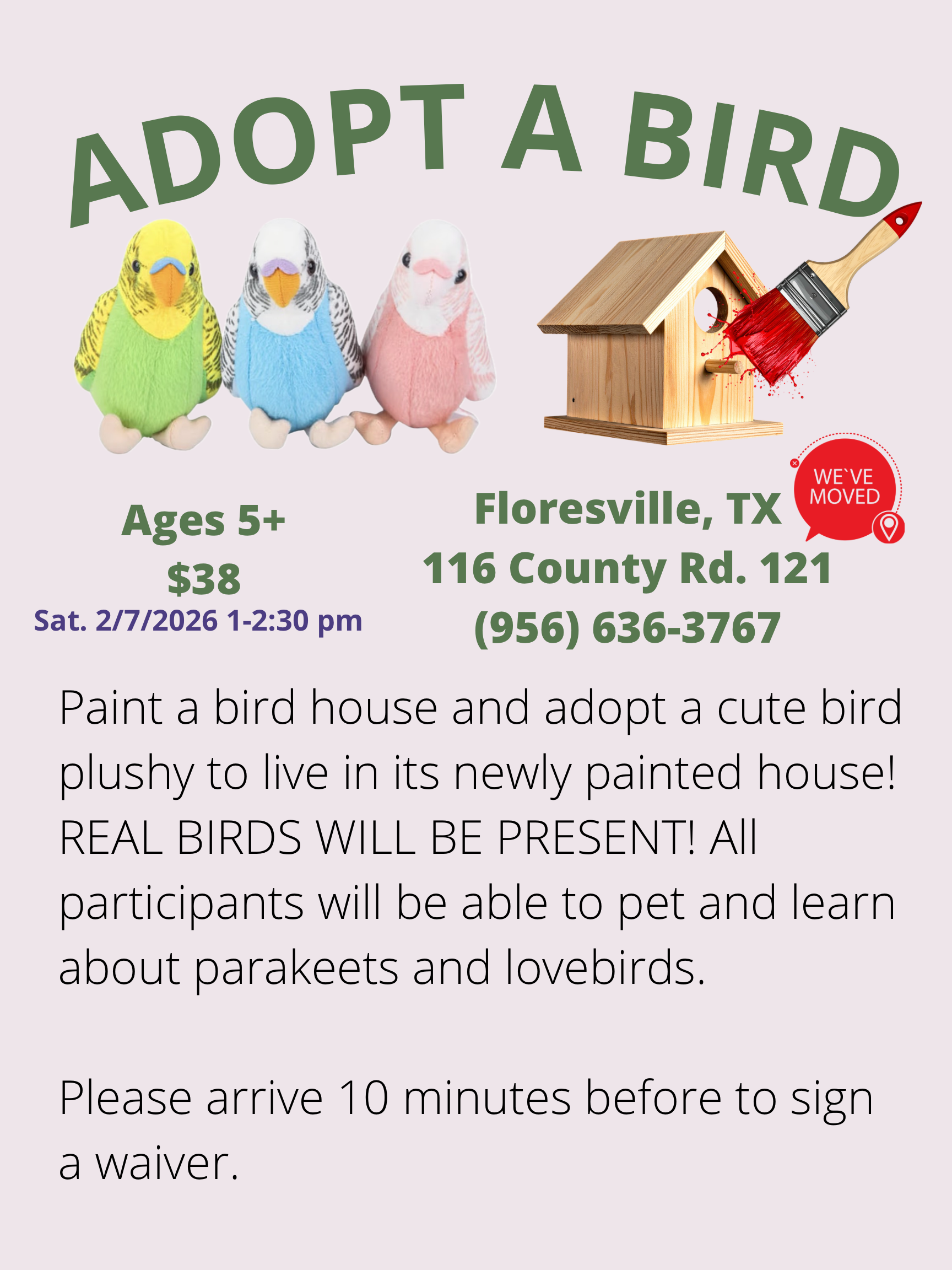 Adopt a Bird Event- ages 5+
