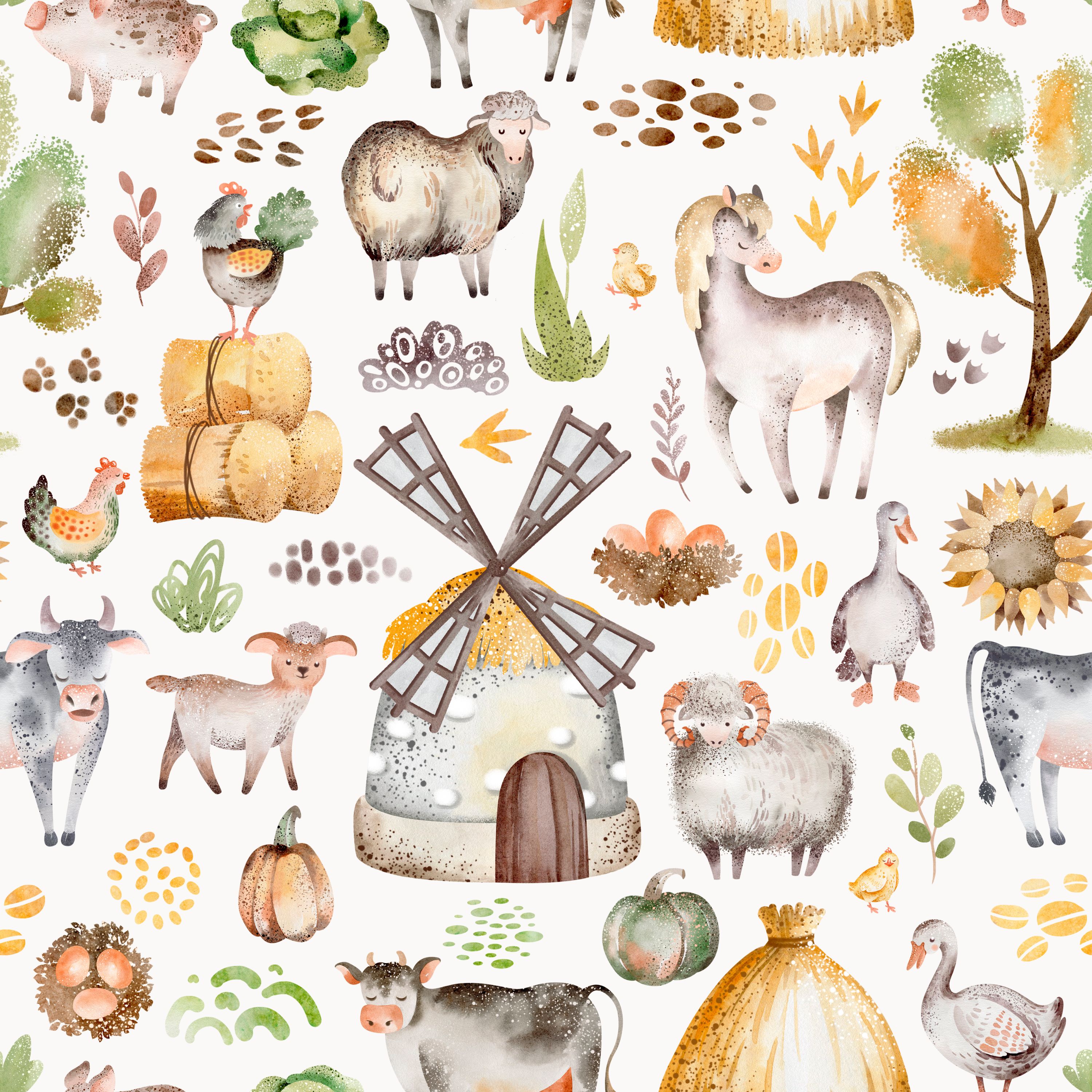 54.01.25 Farm animals with windmills -  (6 different patterns)