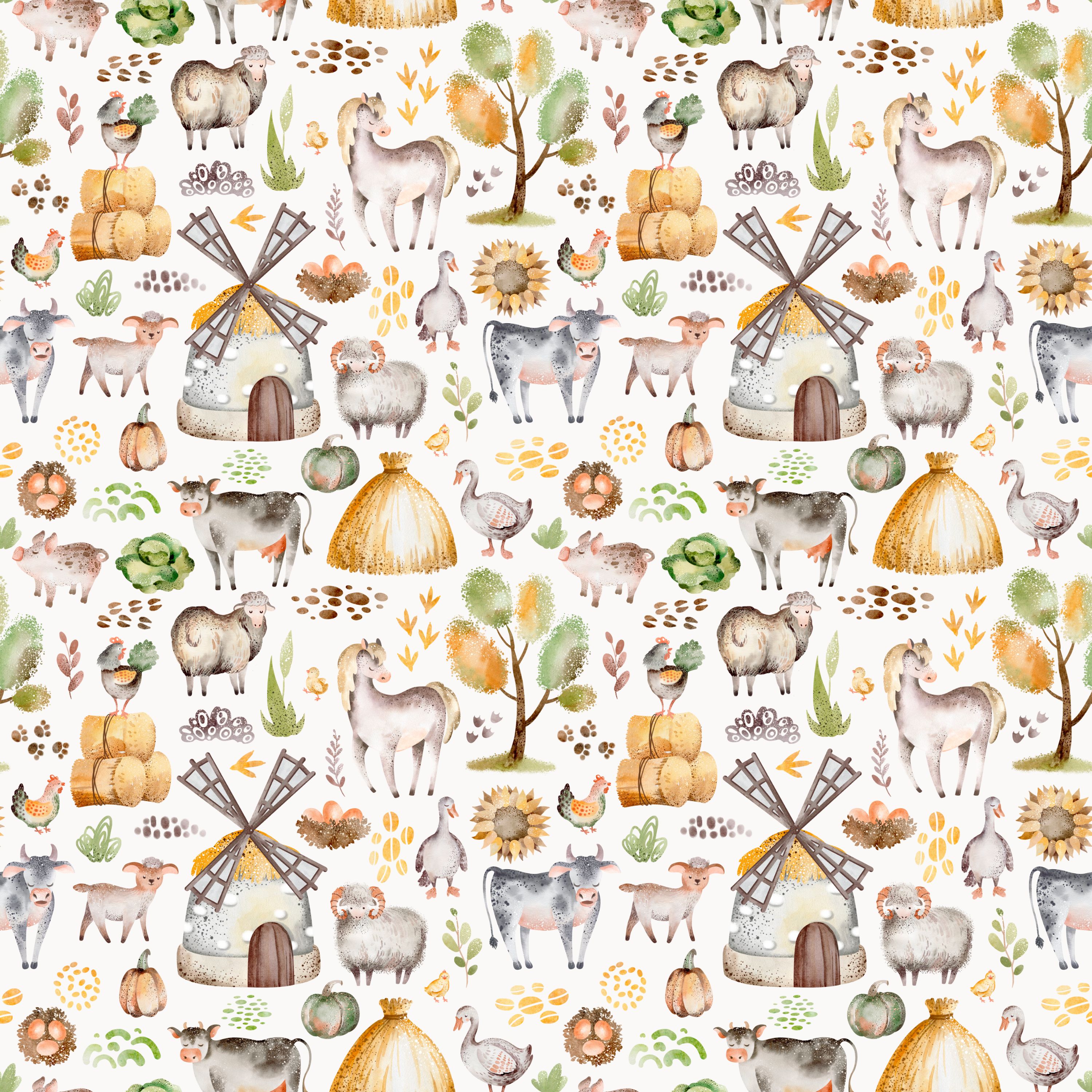 54.01.25 Farm animals with windmills -  (6 different patterns)