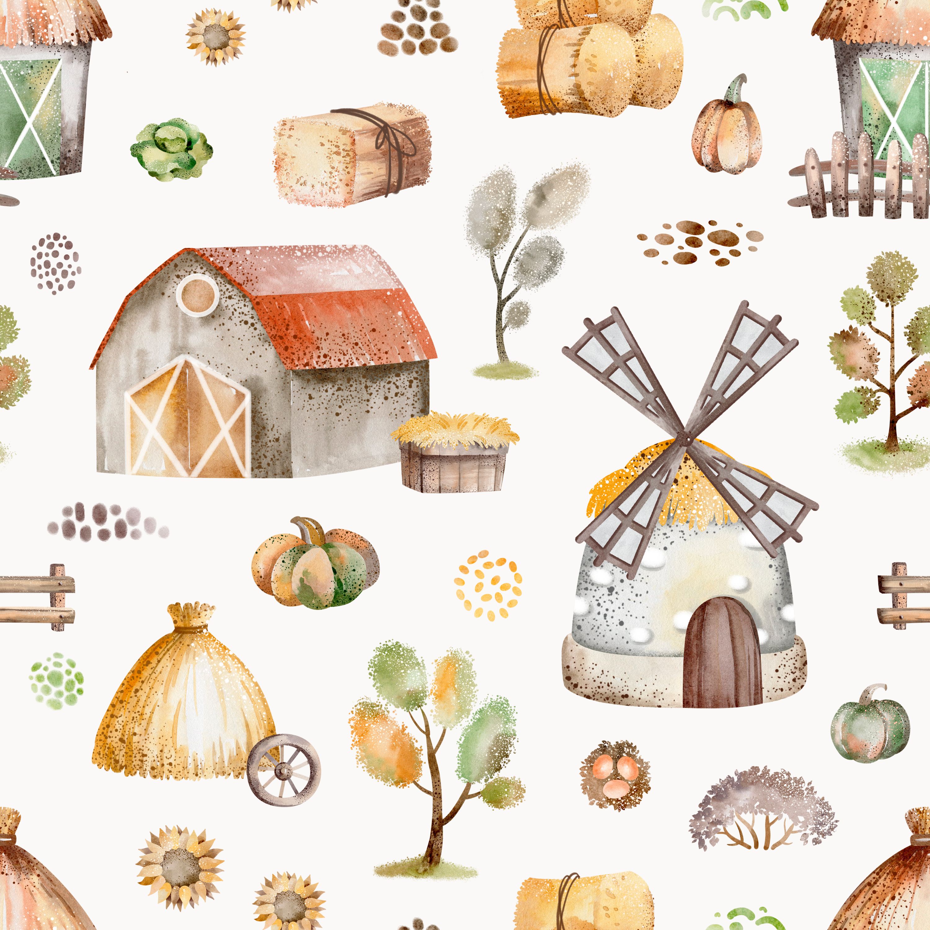 54.01.25 Farm animals with windmills -  (6 different patterns)