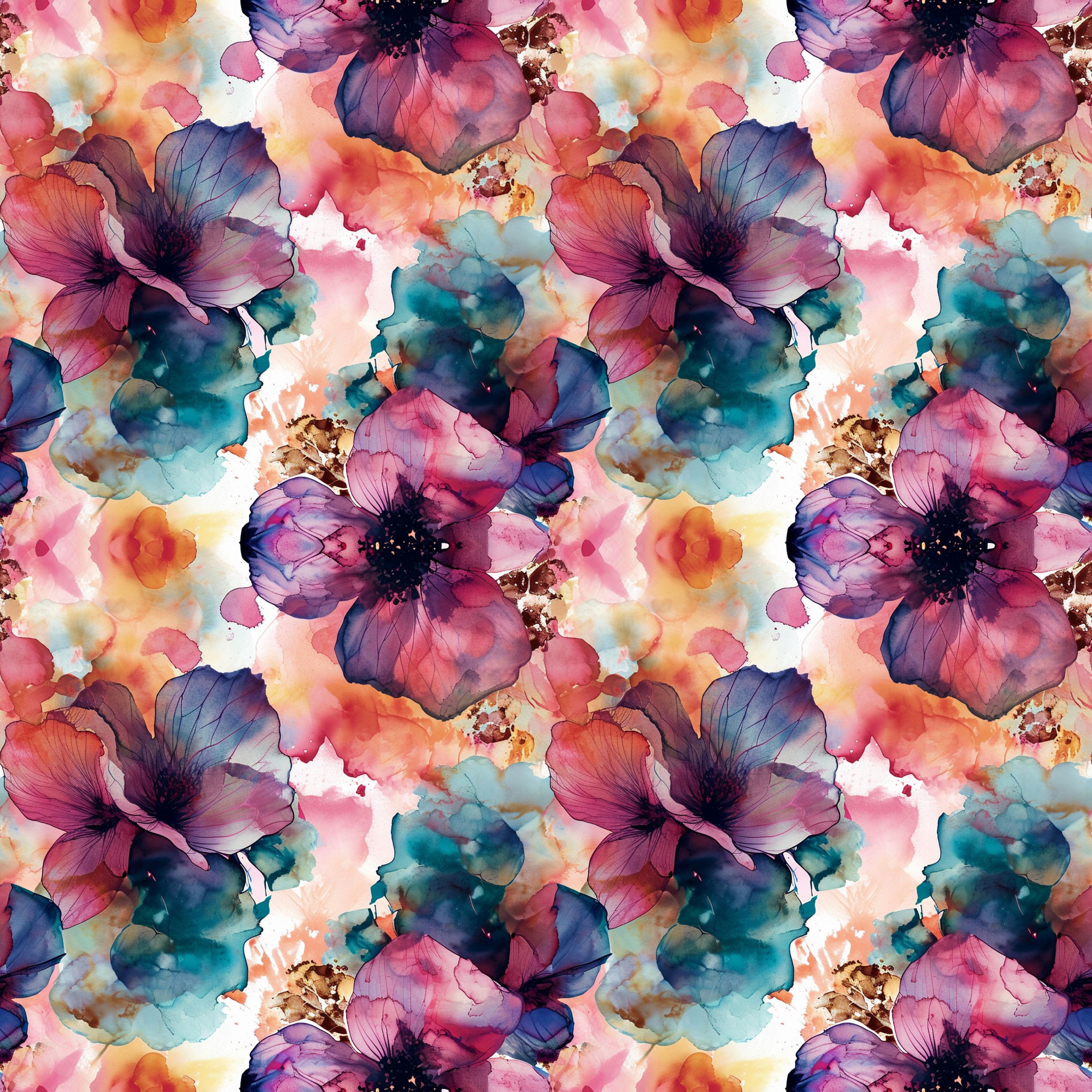 70.03.25 (9 different patterns) Watercolor-Pastel-Alcohol-Ink-Flowers