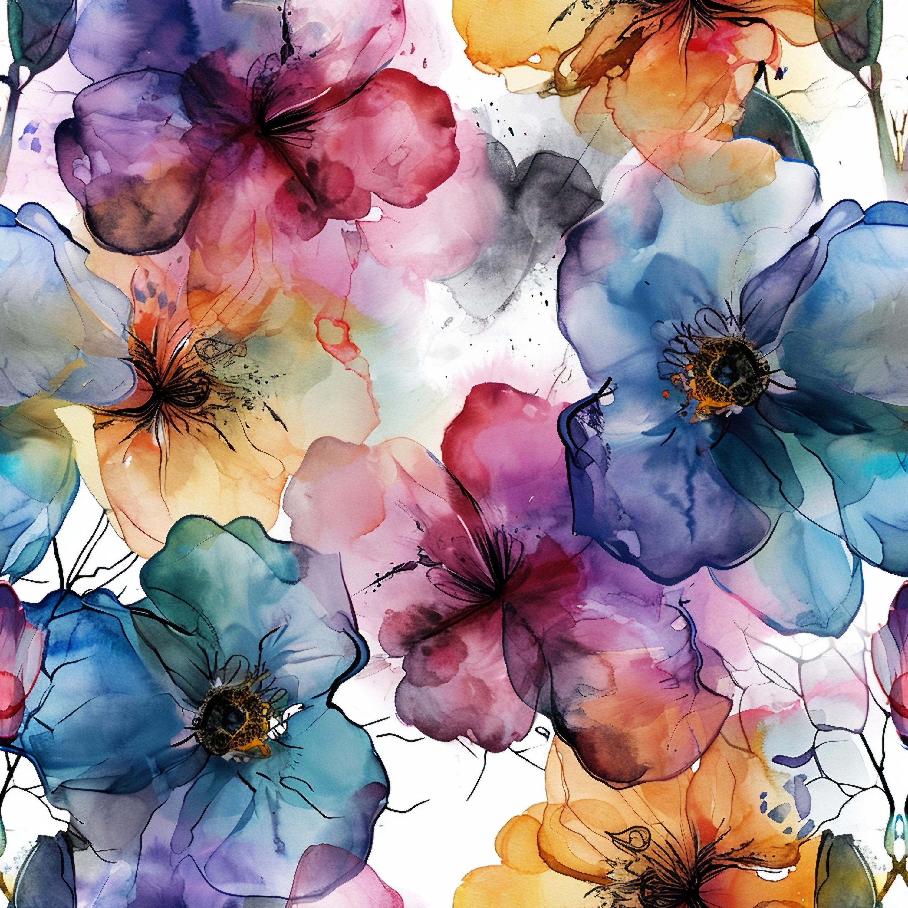 70.03.25 (9 different patterns) Watercolor-Pastel-Alcohol-Ink-Flowers