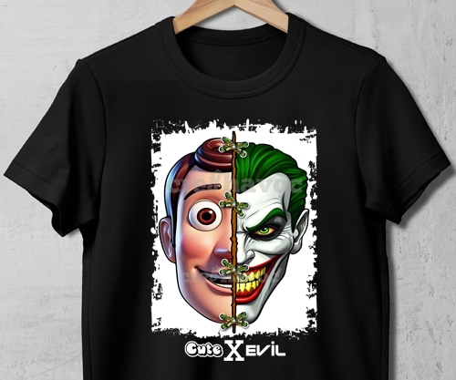 Cute X Evil Woody/The Joker T-Shirt Black (Unisex - Adult)
