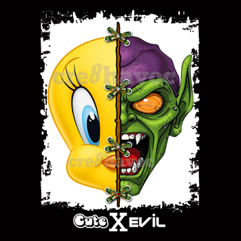 Cute X Evil Tweety Pie/Green Goblin T-Shirt Black (Unisex - Adult)