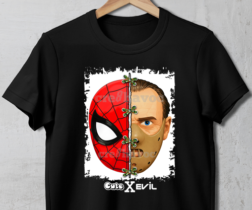 Cute X Evil Spiderman/Hannibal Lecter T-Shirt Black (Unisex - Adult)