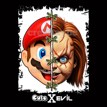 Cute X Evil Mario/Chucky T-Shirt Black (Unisex - Adult)