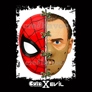 Cute X Evil Spiderman/Hannibal Lecter T-Shirt Black (Unisex - Adult)