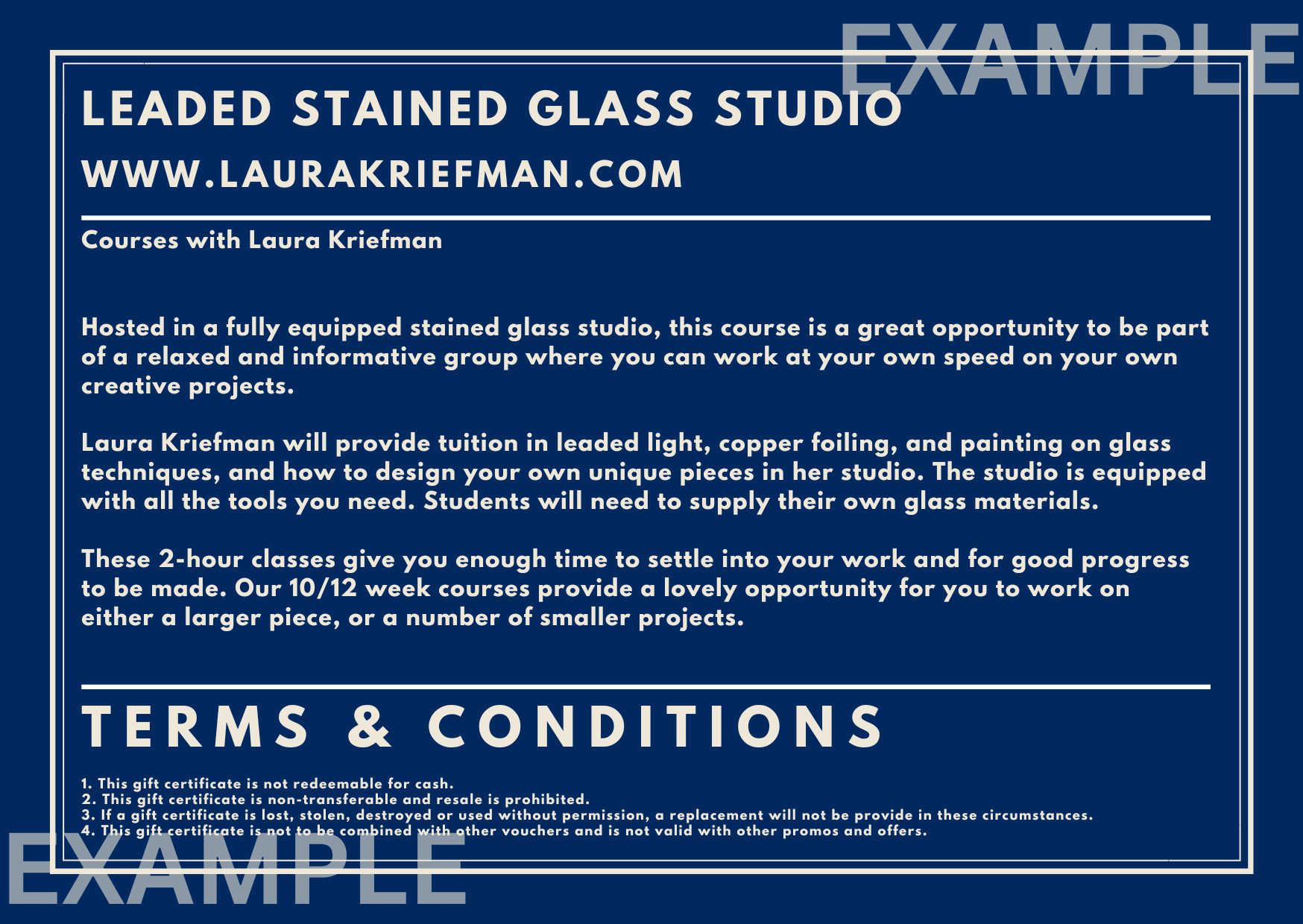 Leaded Stained Glass Studio 12-Week Course GIFT VOUCHER