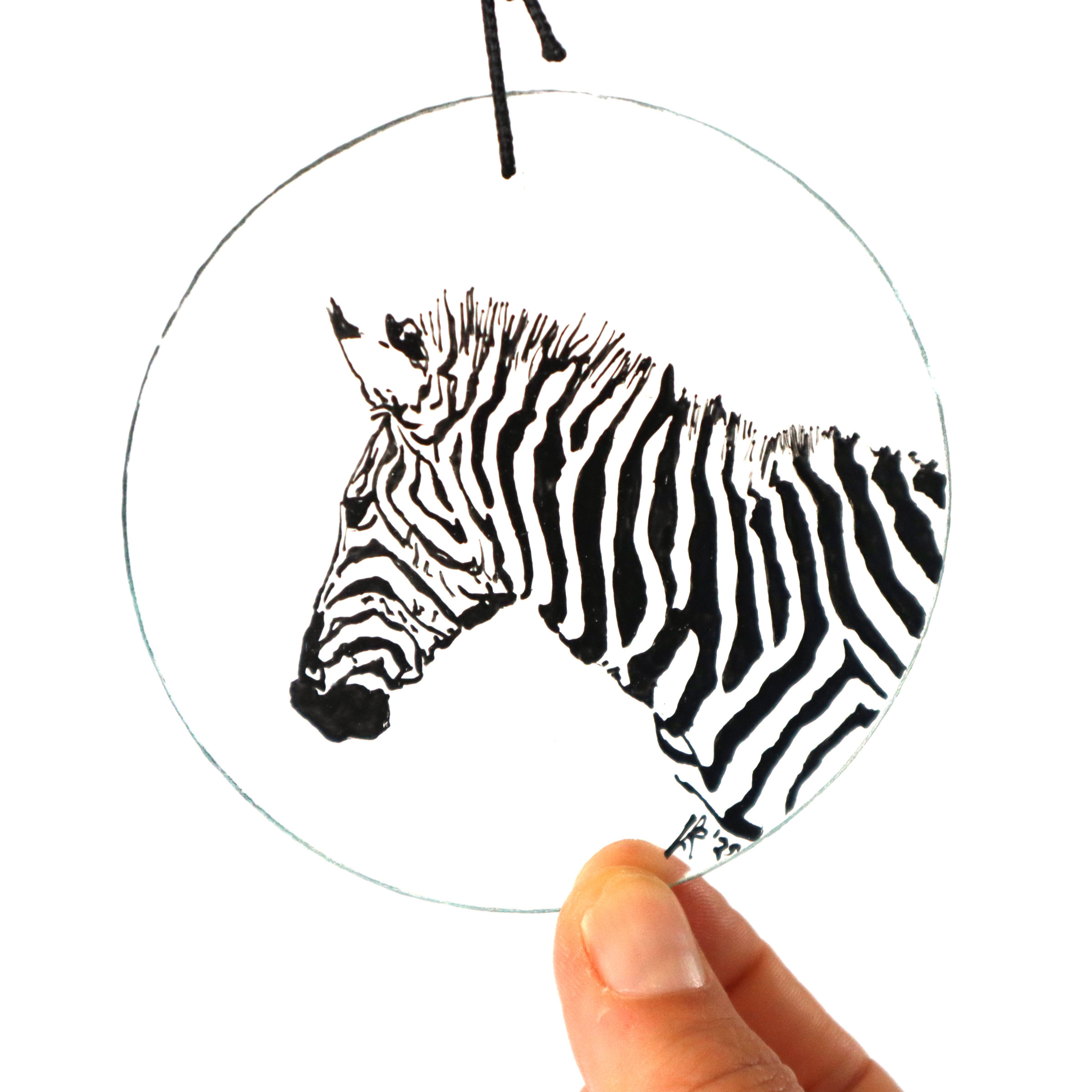 Hand-Painted Zebra Glass Ornament