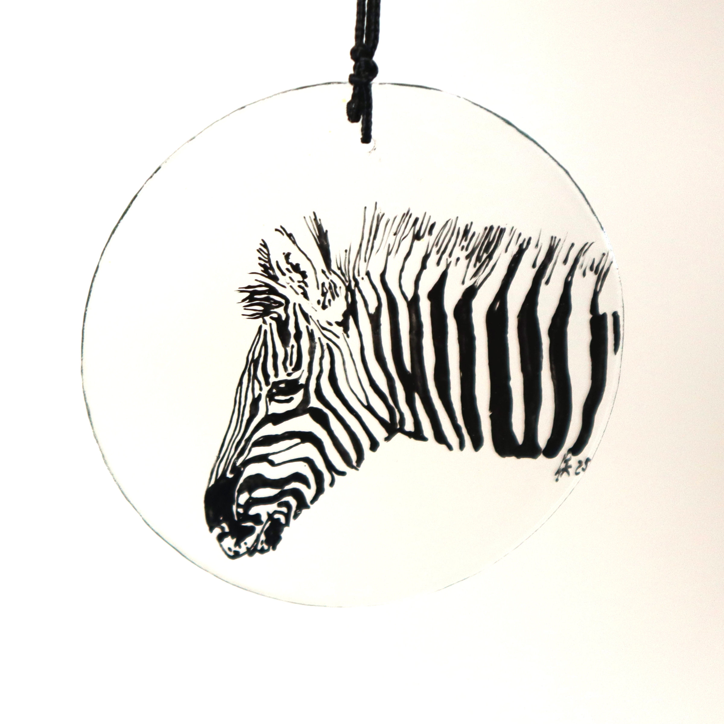 Hand-Painted Zebra Glass Ornament