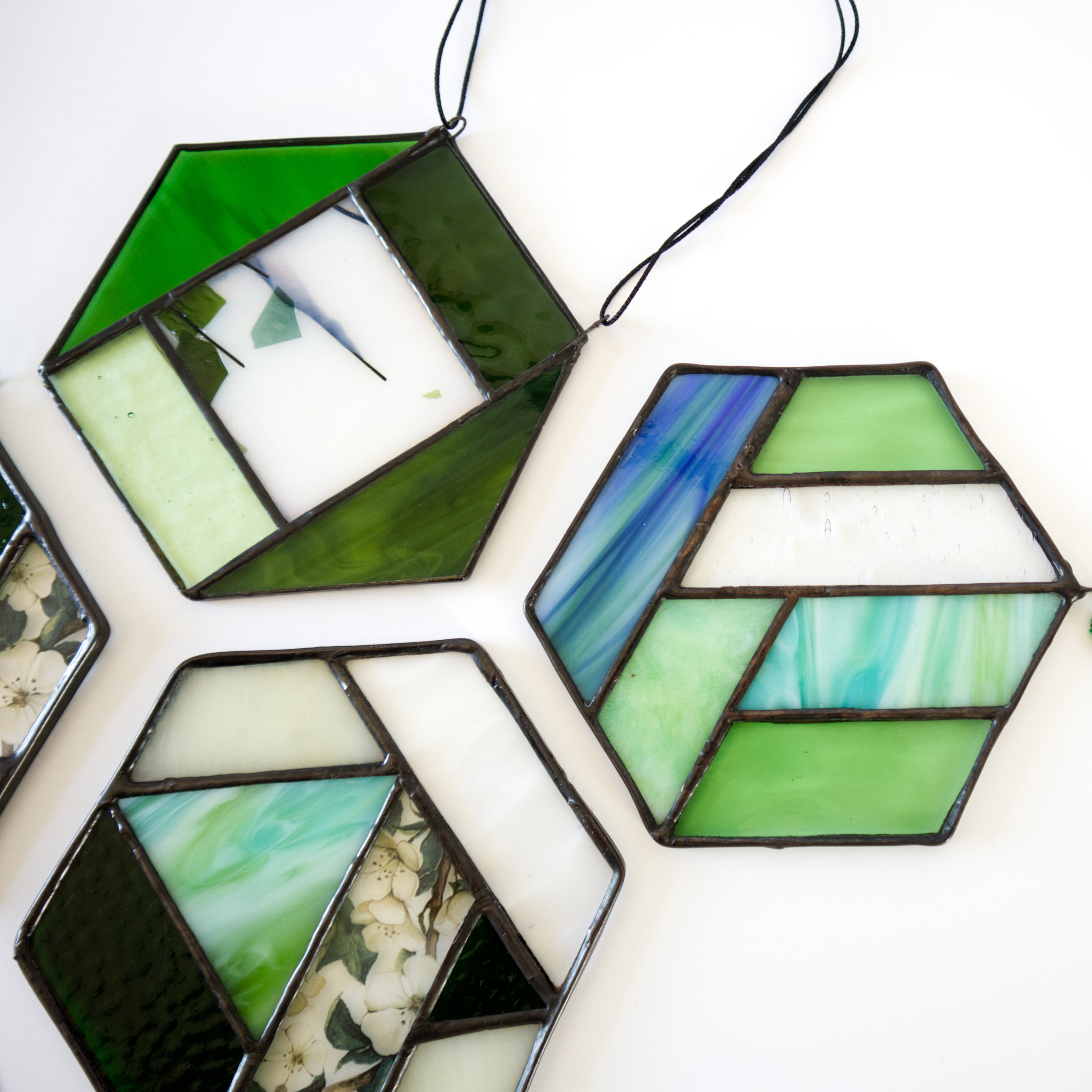 GREEN Geometric Stained Glass Suncatchers
