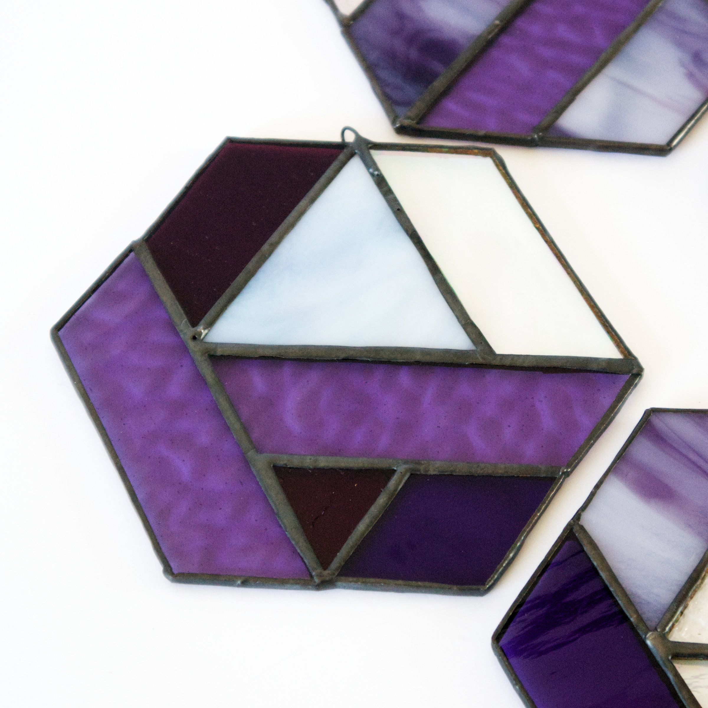 Purple Geometric Stained Glass Suncatchers