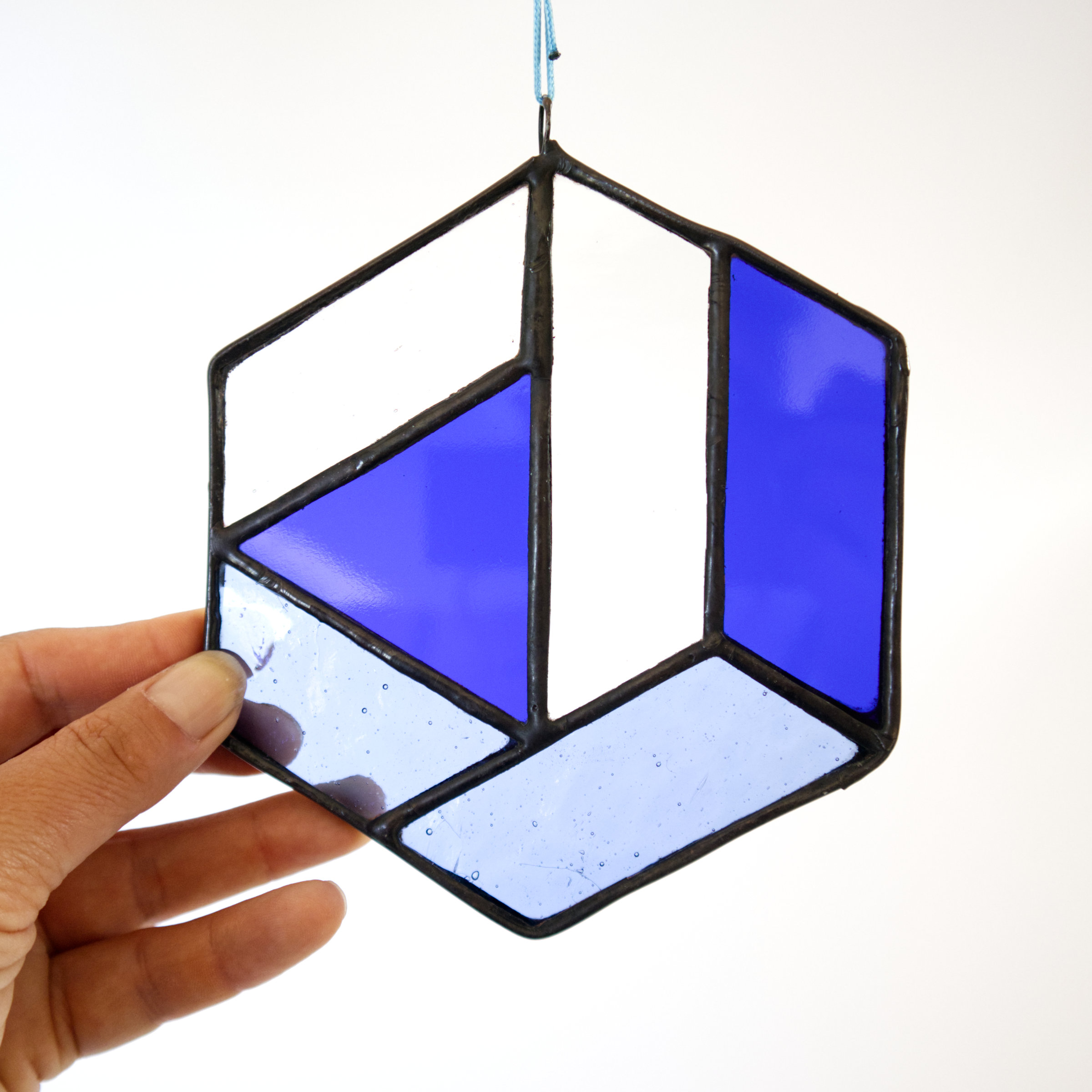 Blue Geometric Stained Glass Suncatchers