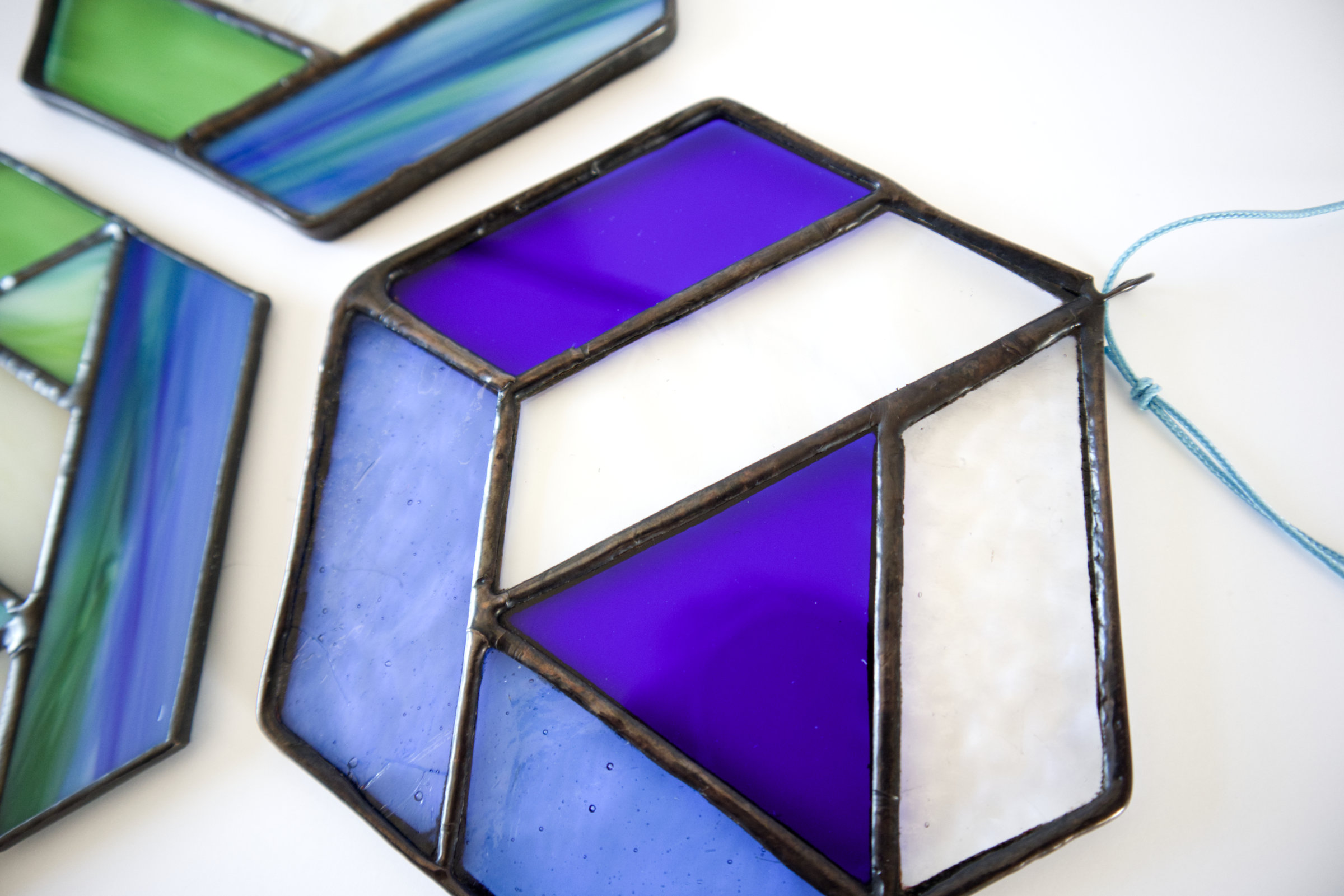 Blue Geometric Stained Glass Suncatchers