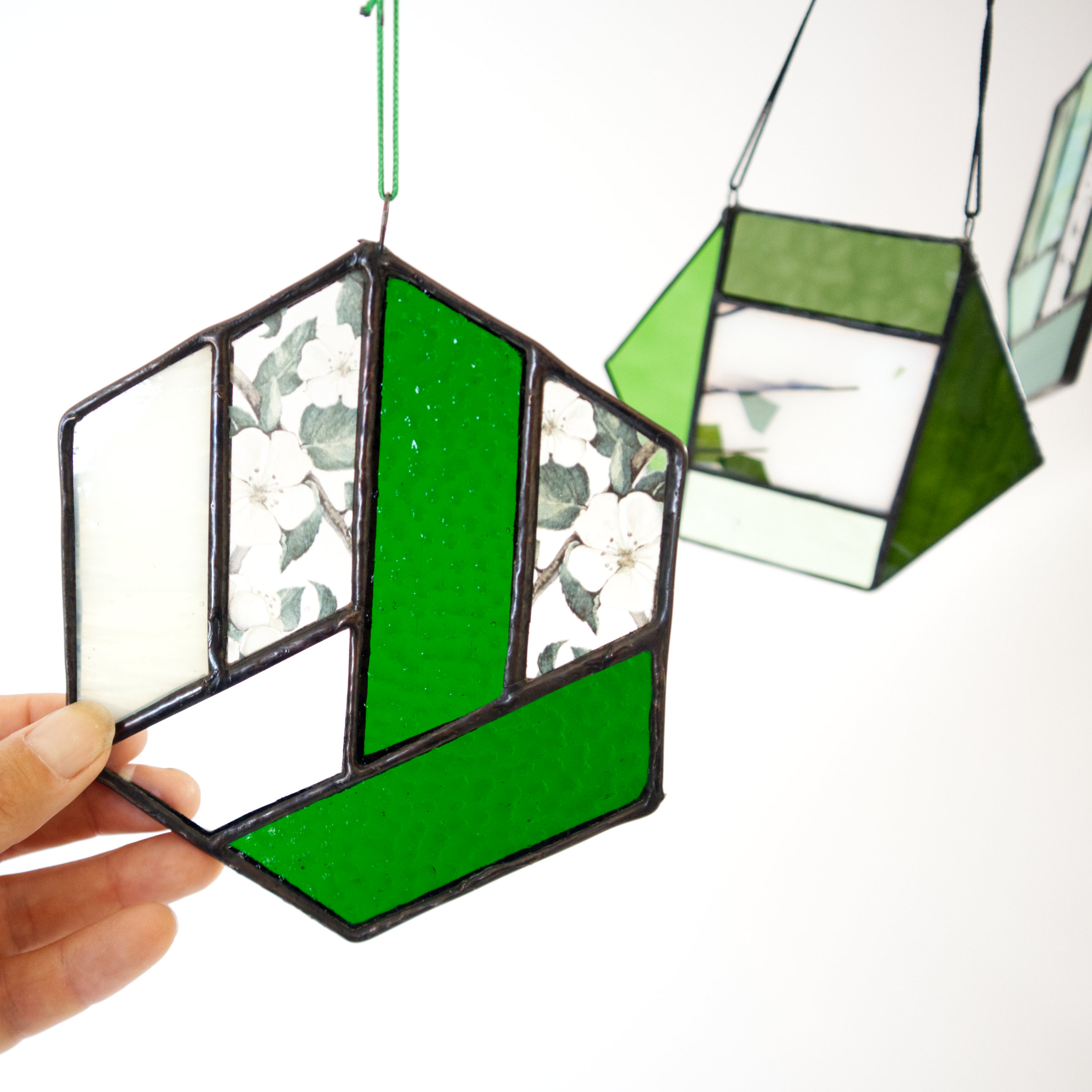 GREEN Geometric Stained Glass Suncatchers