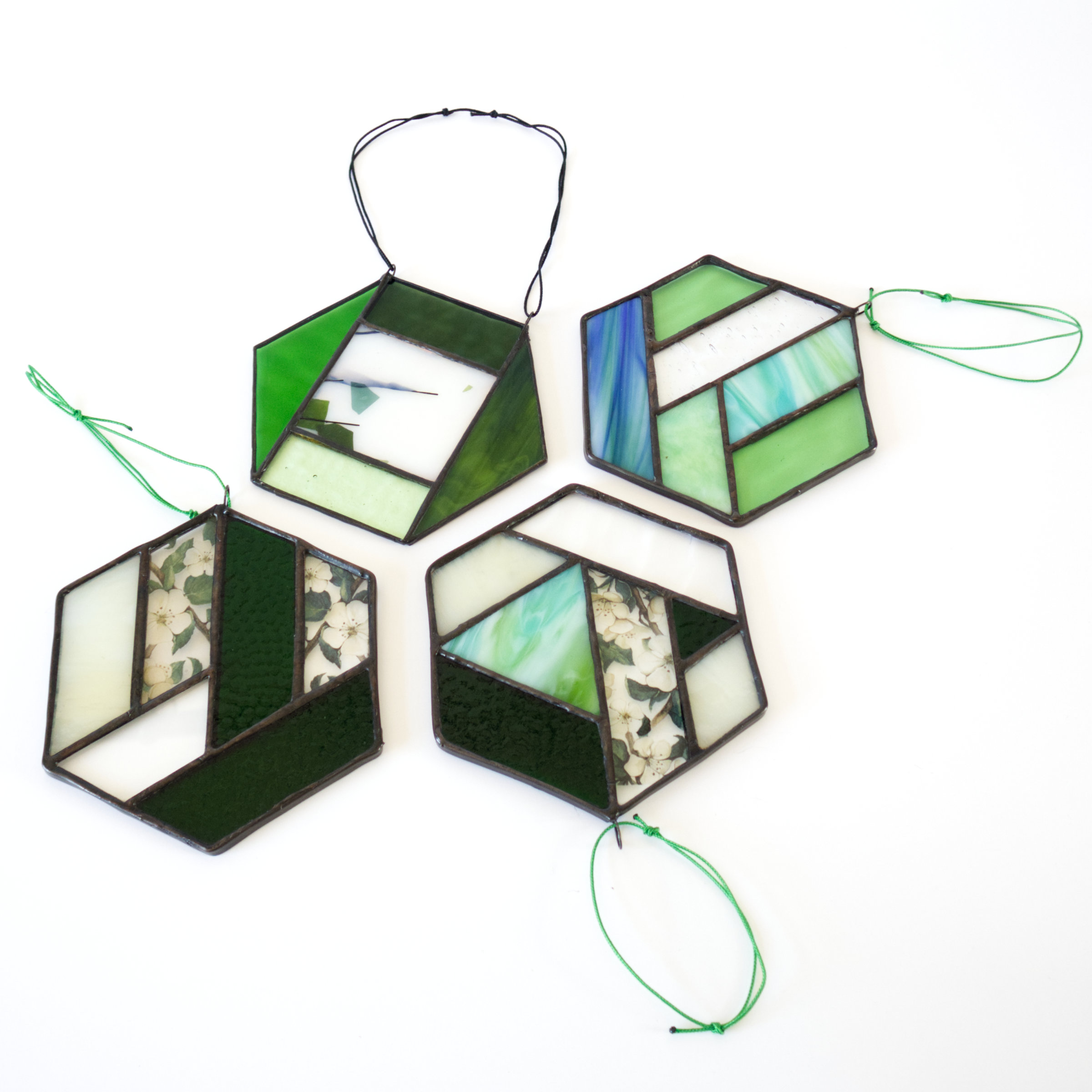 GREEN Geometric Stained Glass Suncatchers