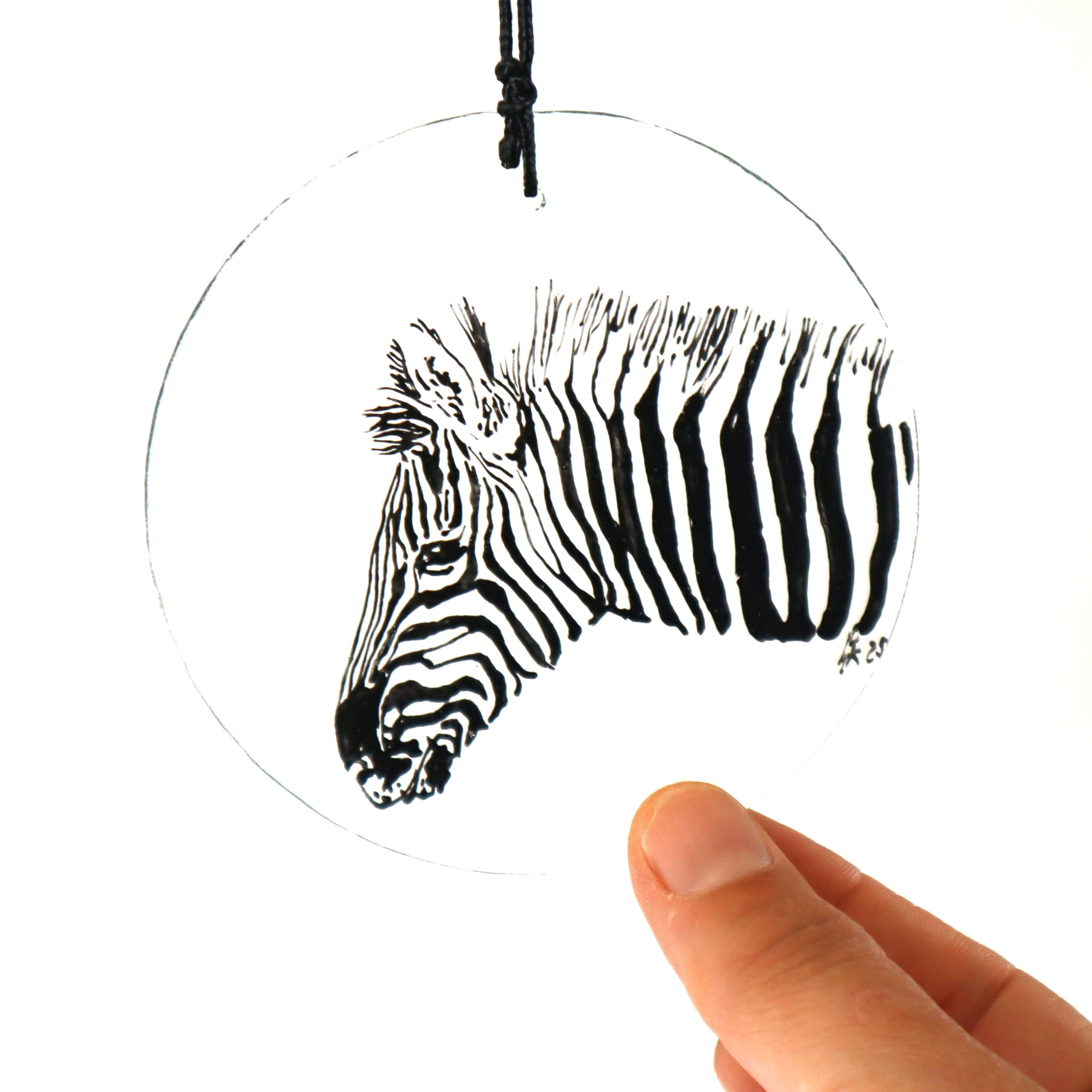 Hand-Painted Zebra Glass Ornament