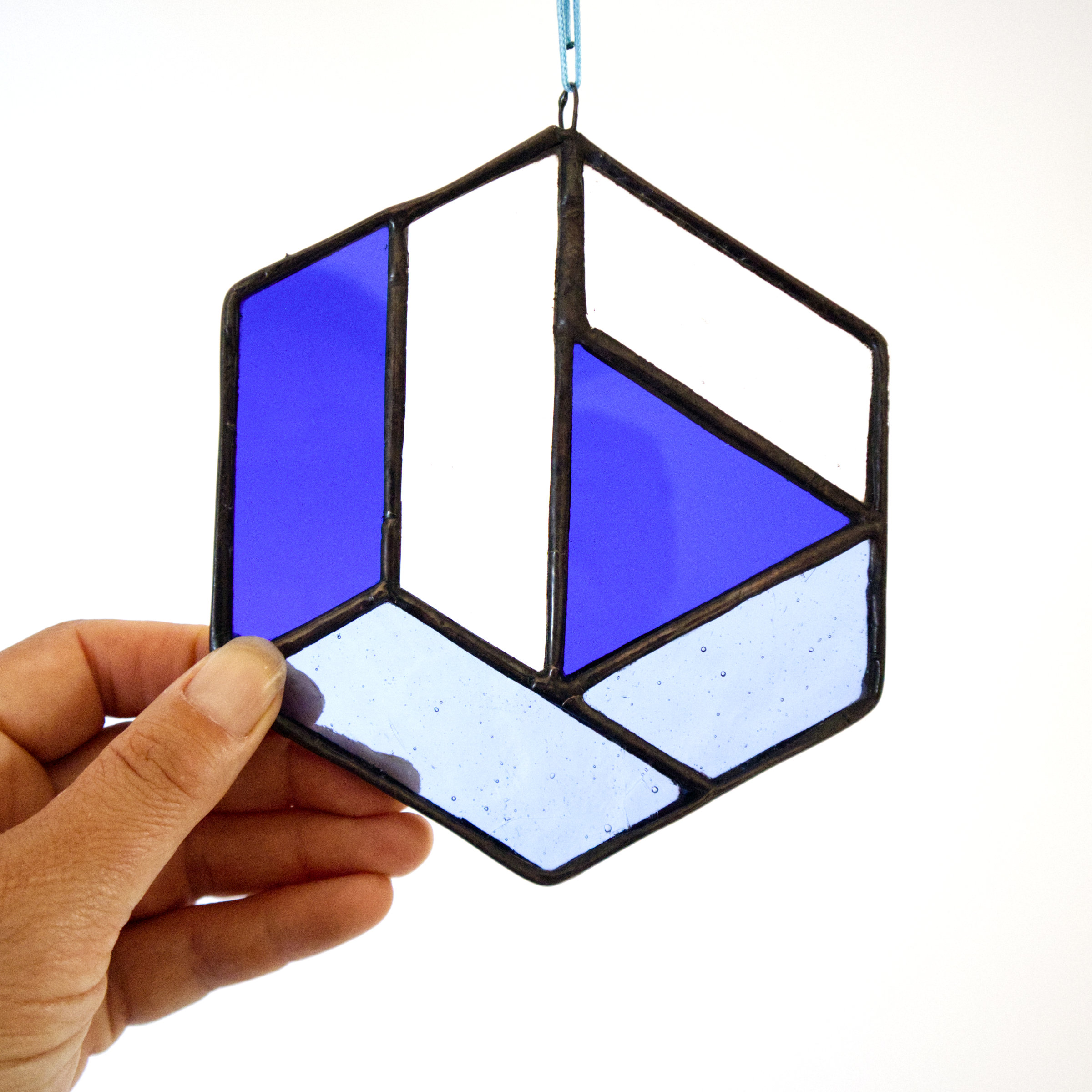 Blue Geometric Stained Glass Suncatchers