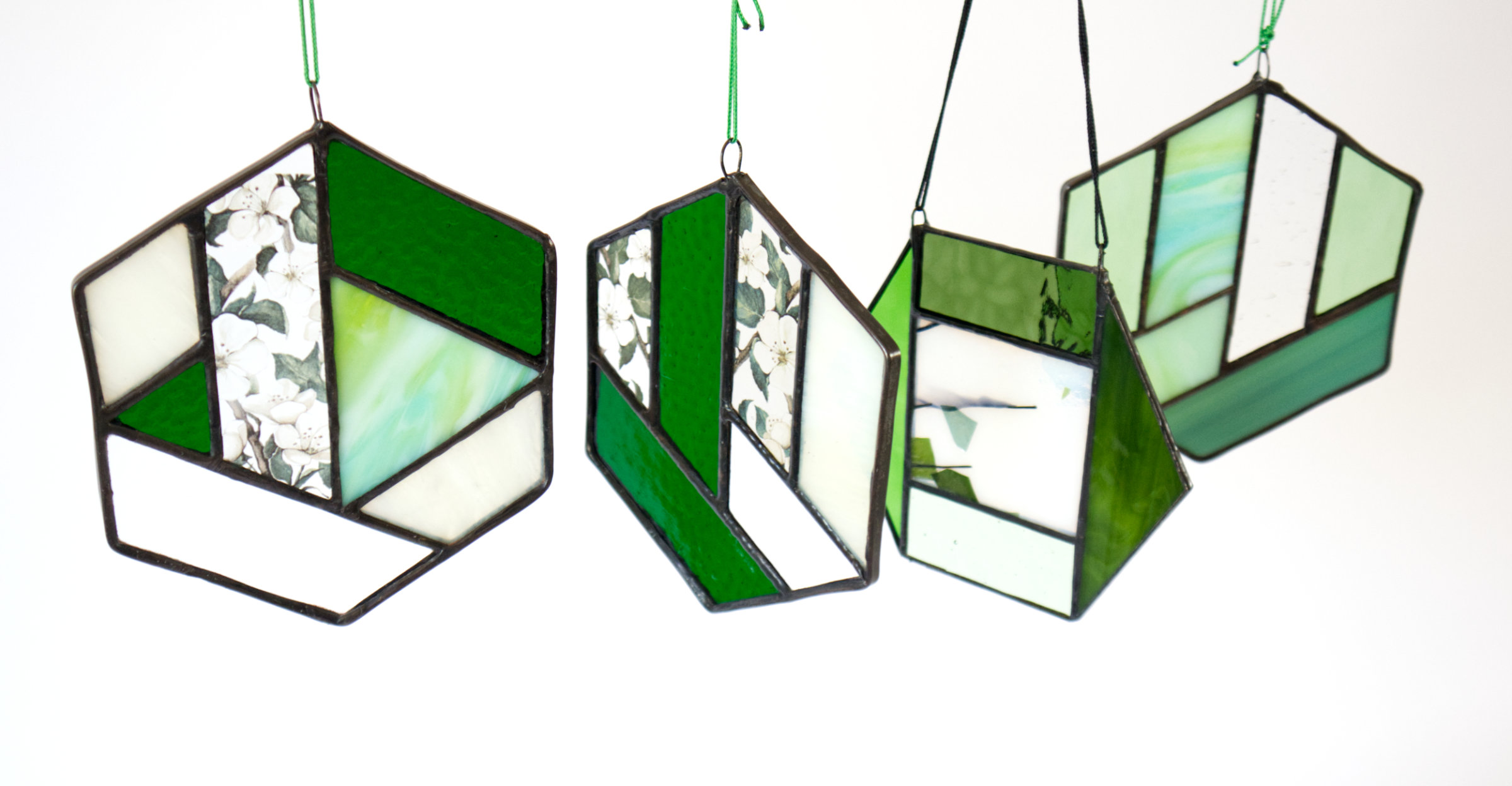 GREEN Geometric Stained Glass Suncatchers