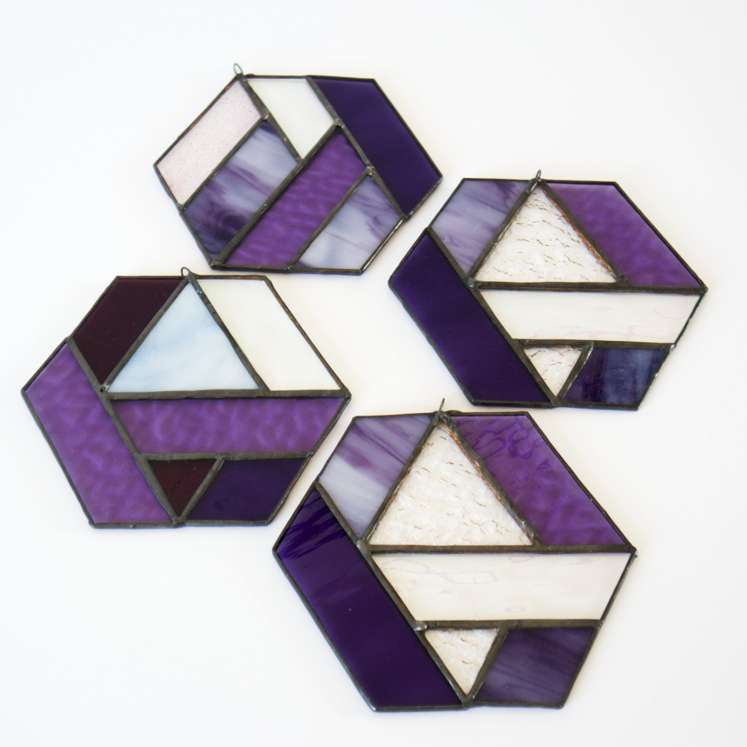 Purple Geometric Stained Glass Suncatchers