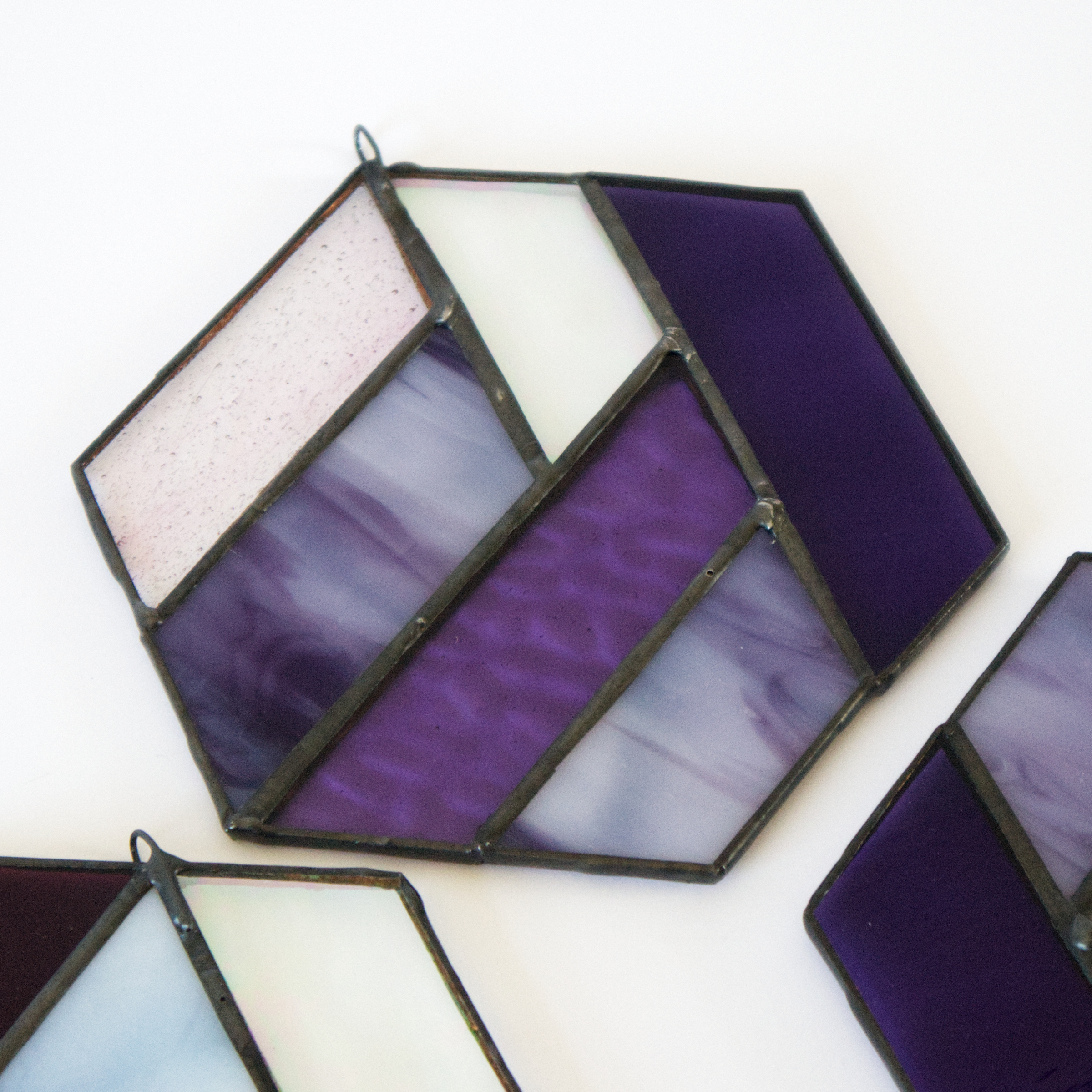 Purple Geometric Stained Glass Suncatchers