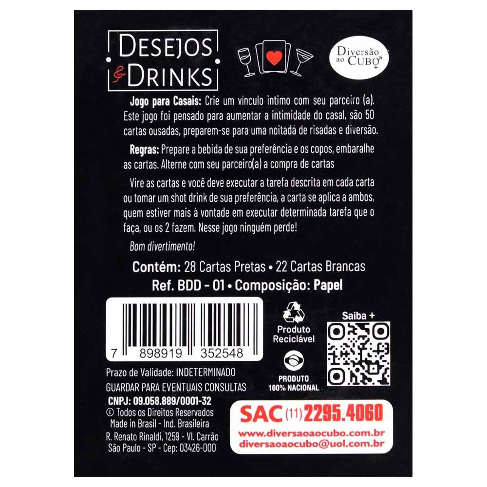JOGO DESEJOS E DRINKS PARA CASAIS DIVERSÃO AO CUBO