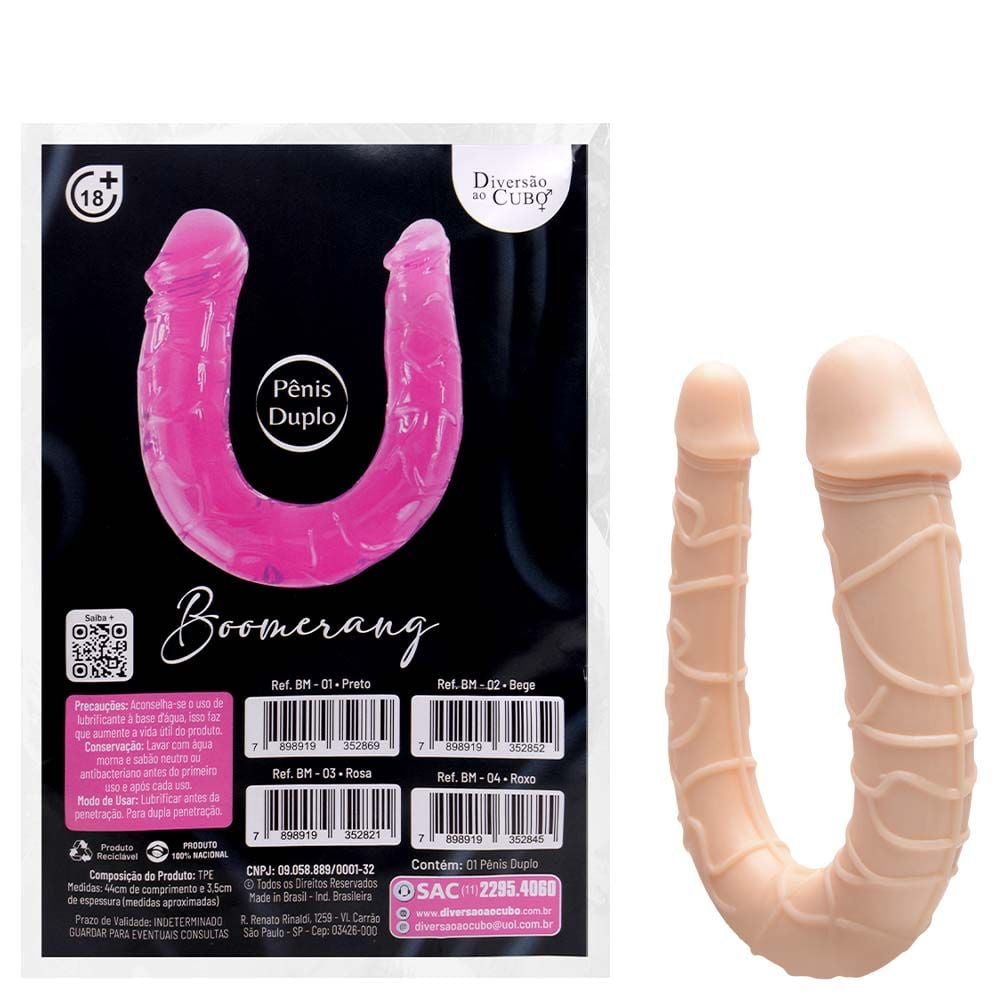 PÊNIS DUPLO MACIÇO BOOMERANG DIVERSÃO AO CUBO