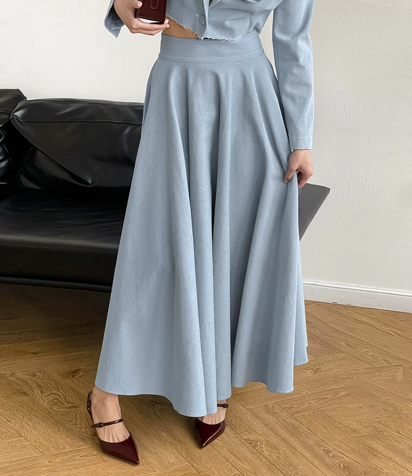 Elegant Light Blue Maxi Skirt French fall and winter new senior sense of half-body skirt fashion temperament versatile high-waisted A-line skirt female 2024 cross-border Europe and America