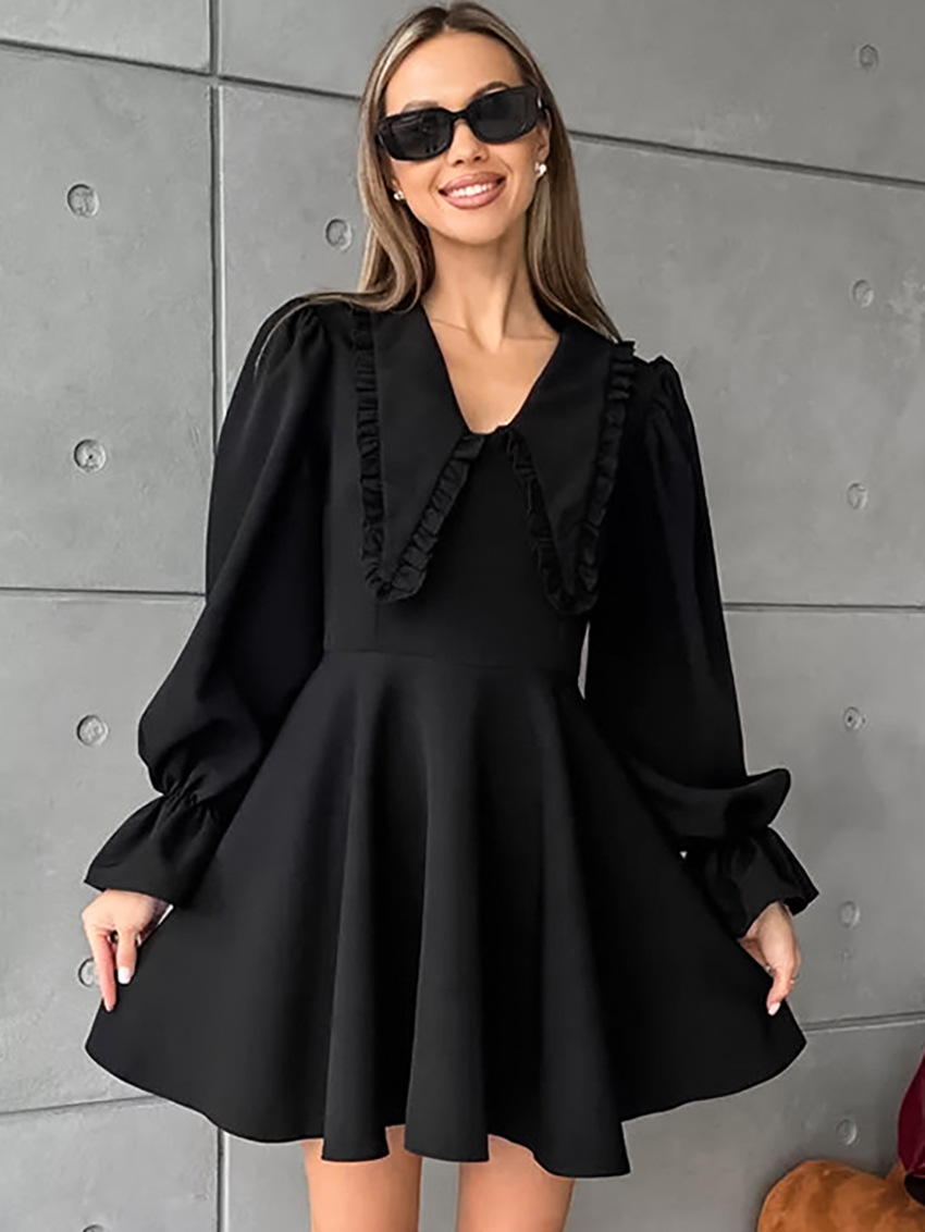 Black Ruffled A-Line Dress