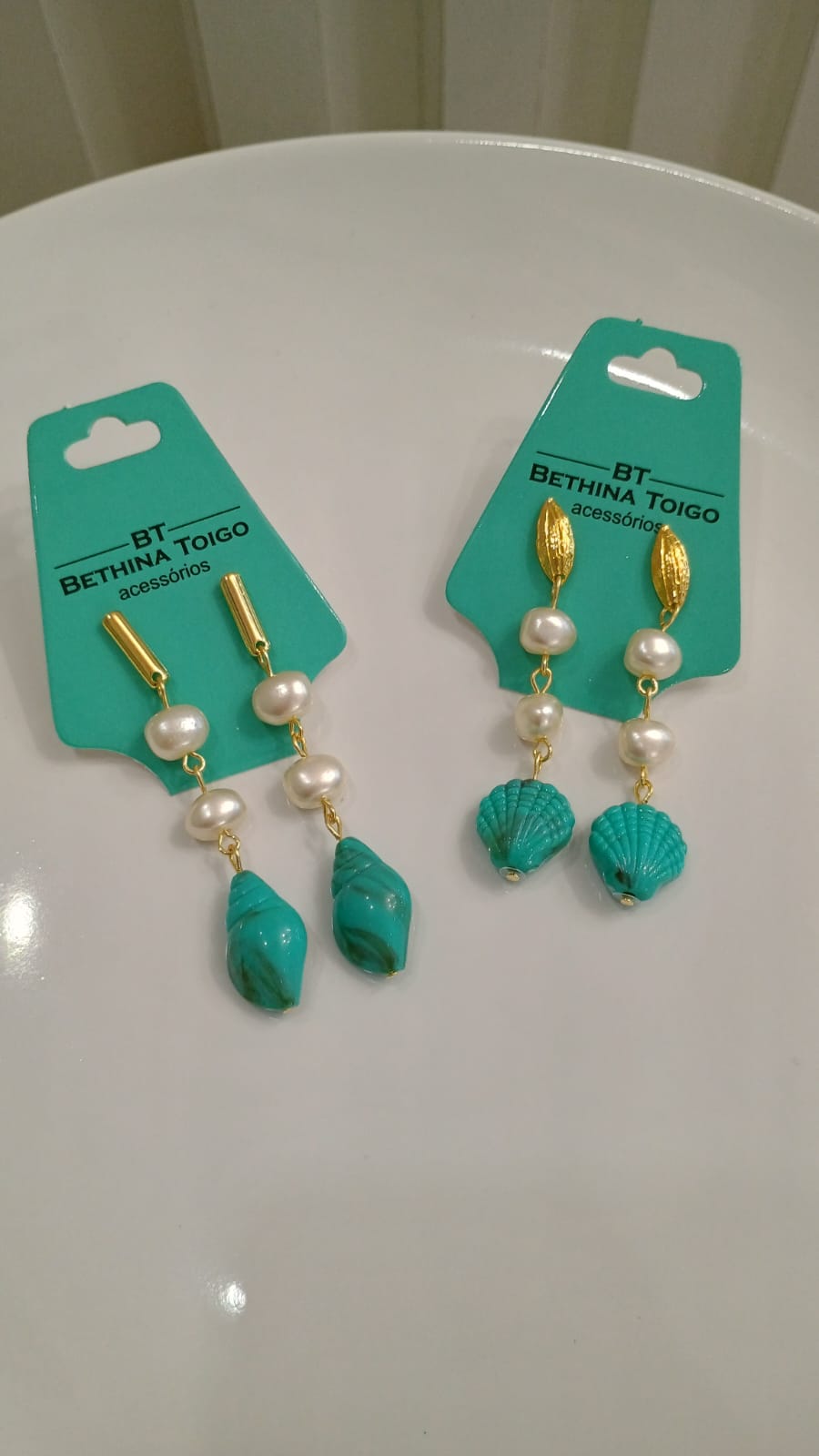 Brinco pérolas com turquesa mar