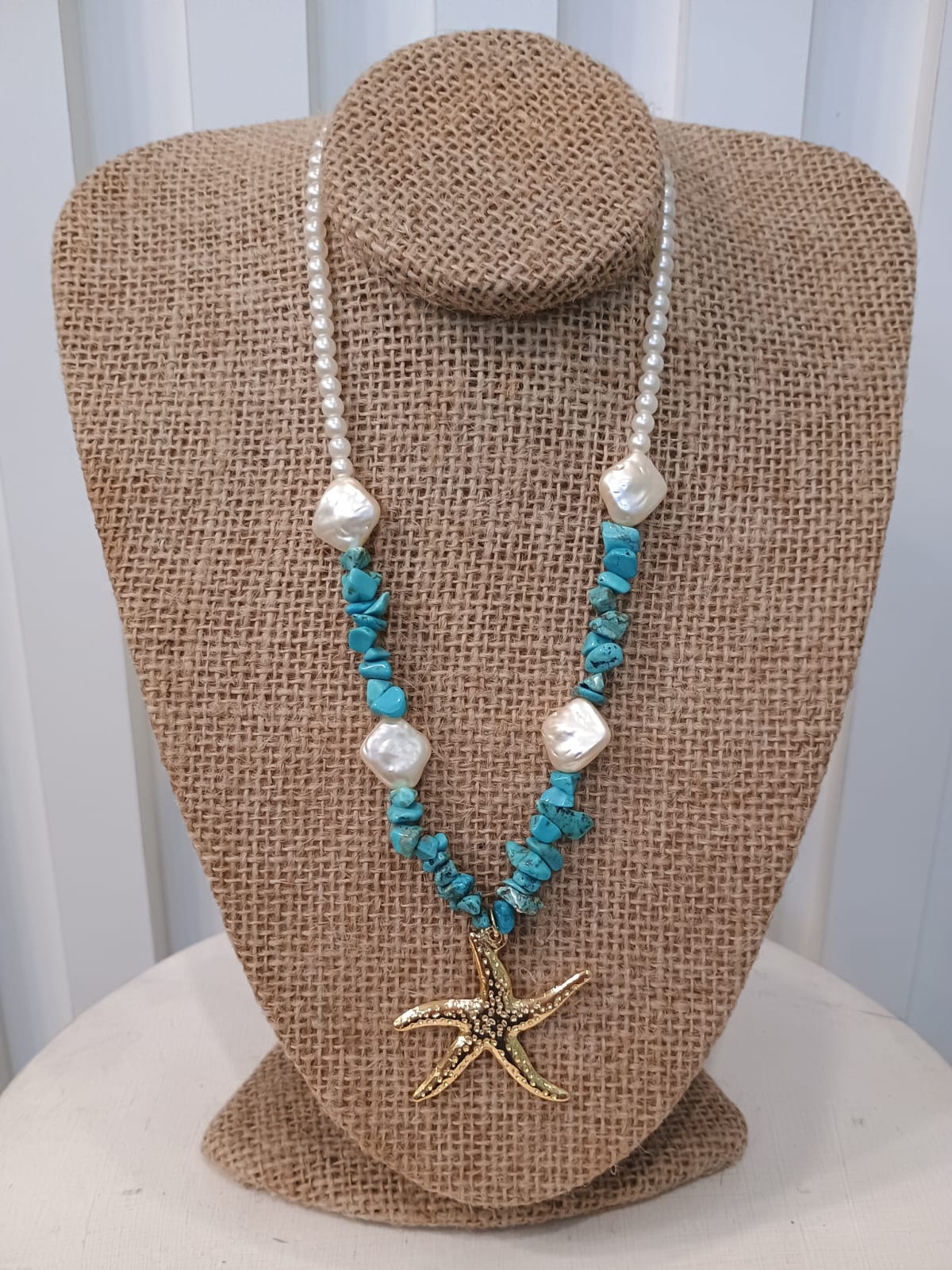 Colar de Pérolas e Turquesa com Estrela-do-Mar