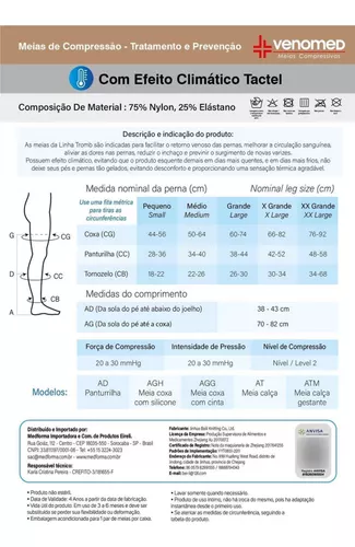 Meias coxa 7/8 media compressão 20-30 MMHG TAM. G ponteira aberta Venomed