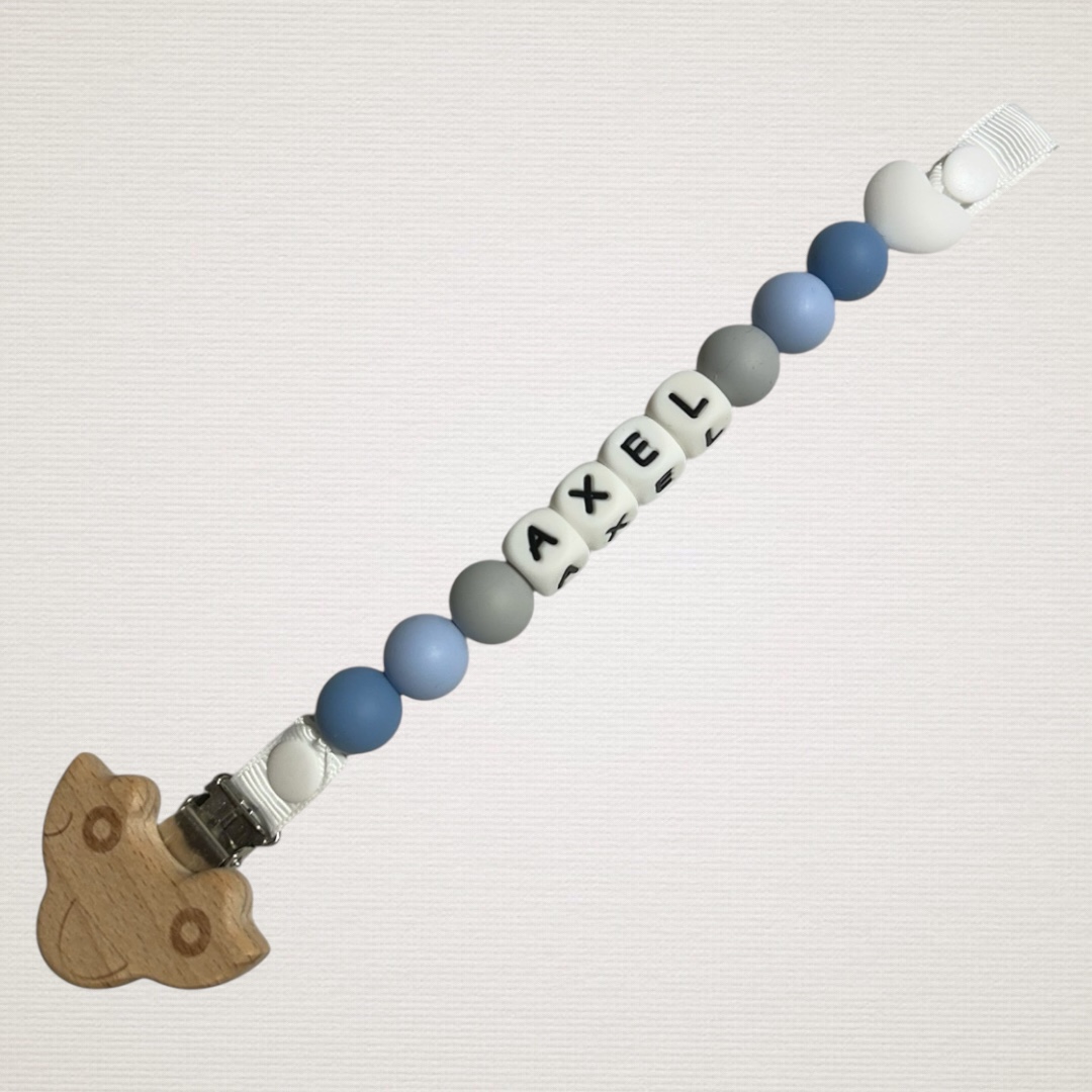 Attache tétine gris et bleu 