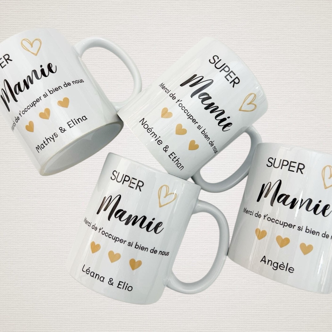 Mug Super Mamie, Papi, Maman, Papa, Marraine, Parrain, ...