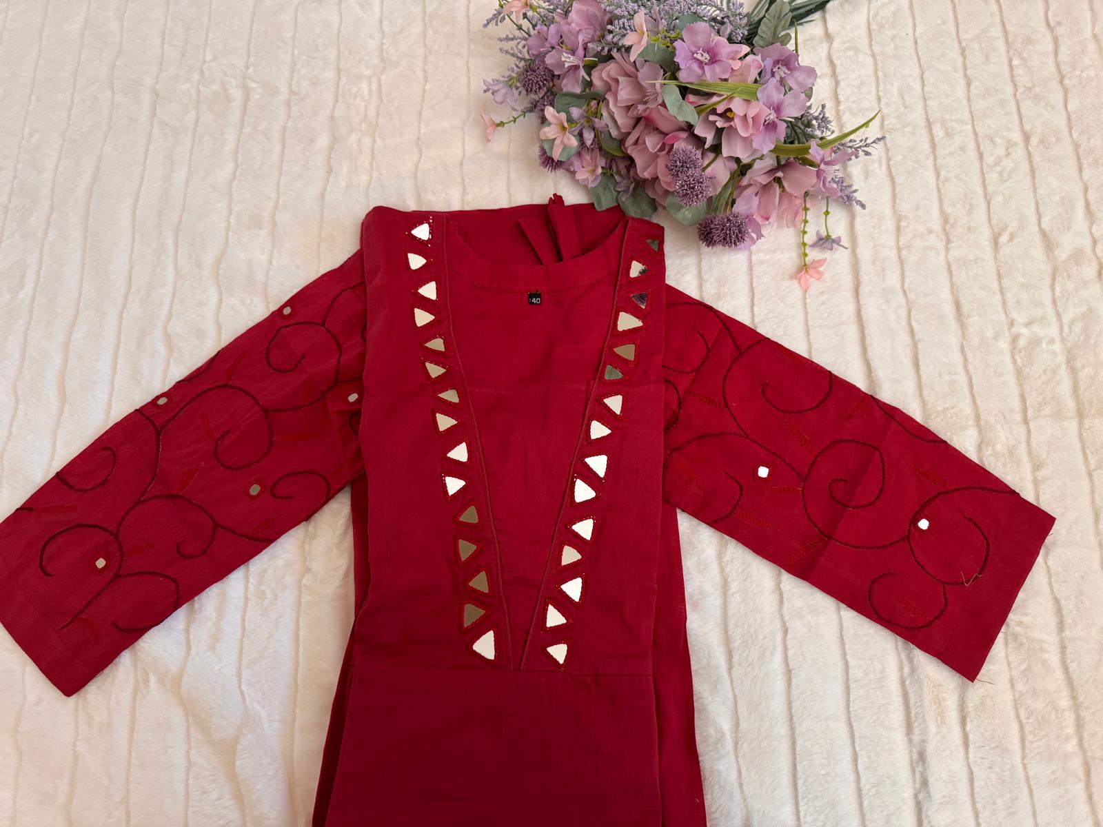 Red A- Line Dress Mul cotton