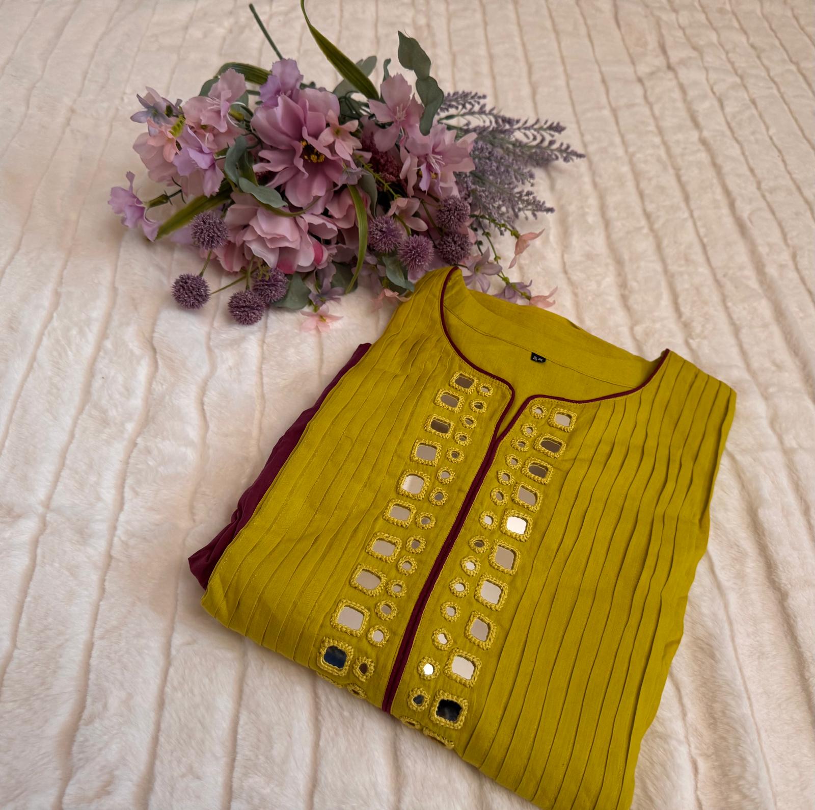 Yellow Red A- Line Dress Mul cotton