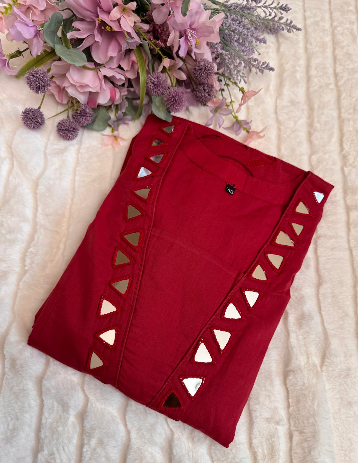 Red A- Line Dress Mul cotton