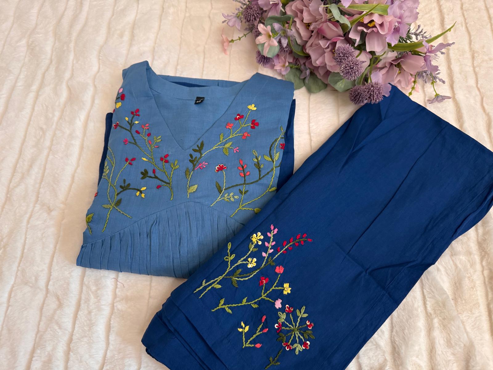 Blue A- Line Dress Mul cotton